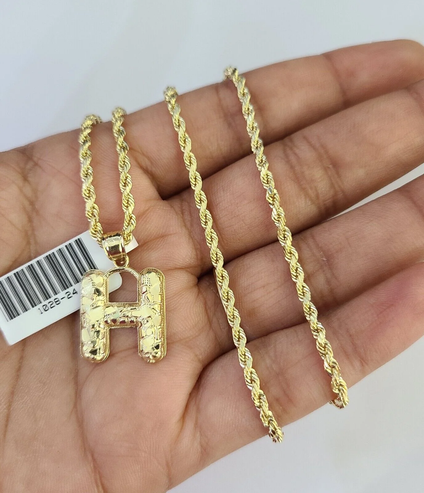 10k Gold Initial H Charm Rope Chain 16"-26" 2.5mm SET Necklace Alphabet Pendant - Image 5
