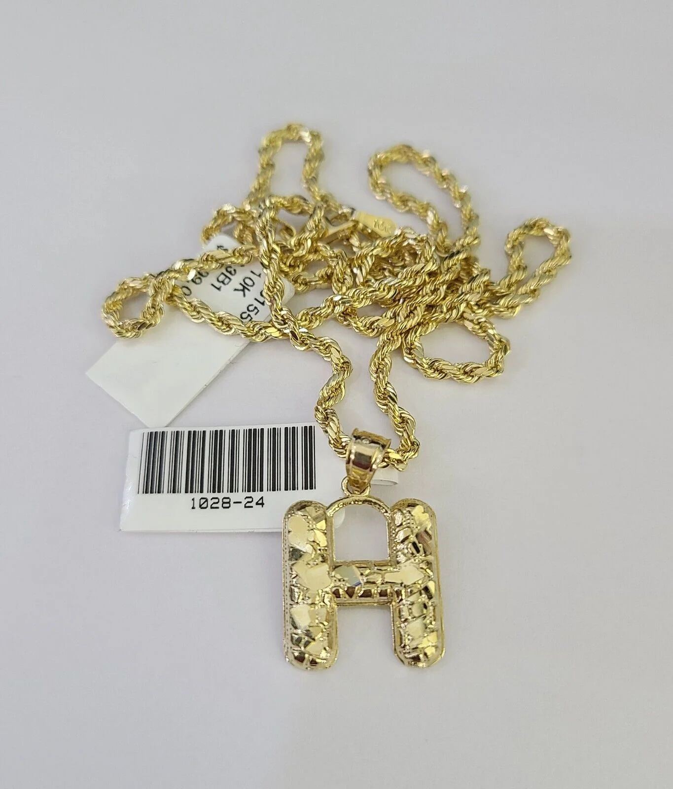 10k Gold Initial H Charm Rope Chain 16"-26" 2.5mm SET Necklace Alphabet Pendant - Image 6
