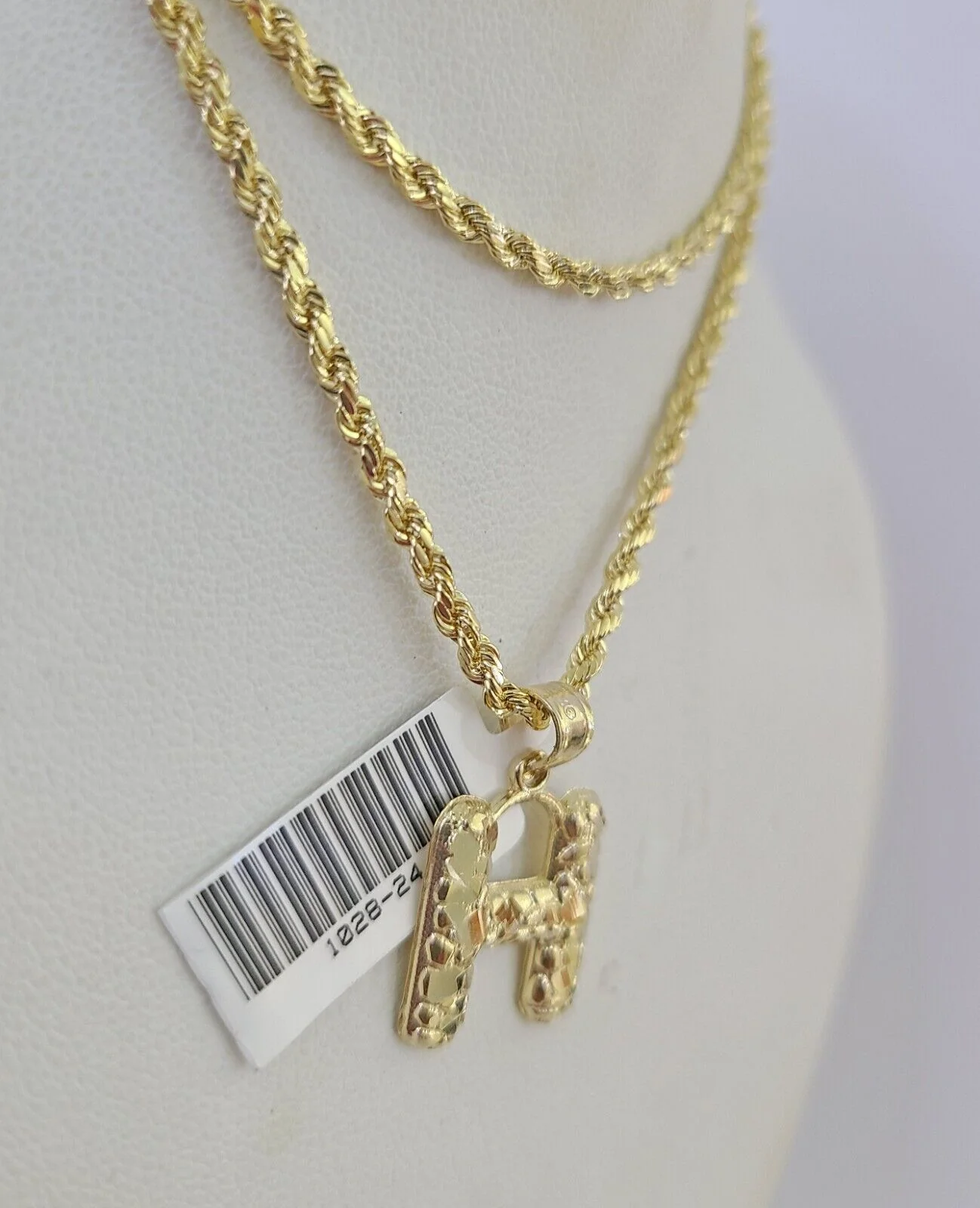 10k Gold Initial H Charm Rope Chain 16"-26" 2.5mm SET Necklace Alphabet Pendant - Image 7