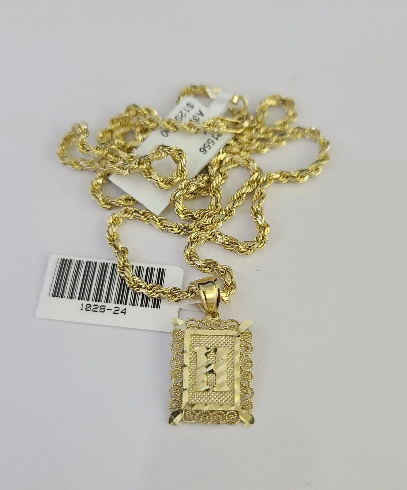 10k Gold Initial H Charm Rope Chain 16"-26" 2.5mm SET Necklace Alphabet Pendant - Image 4