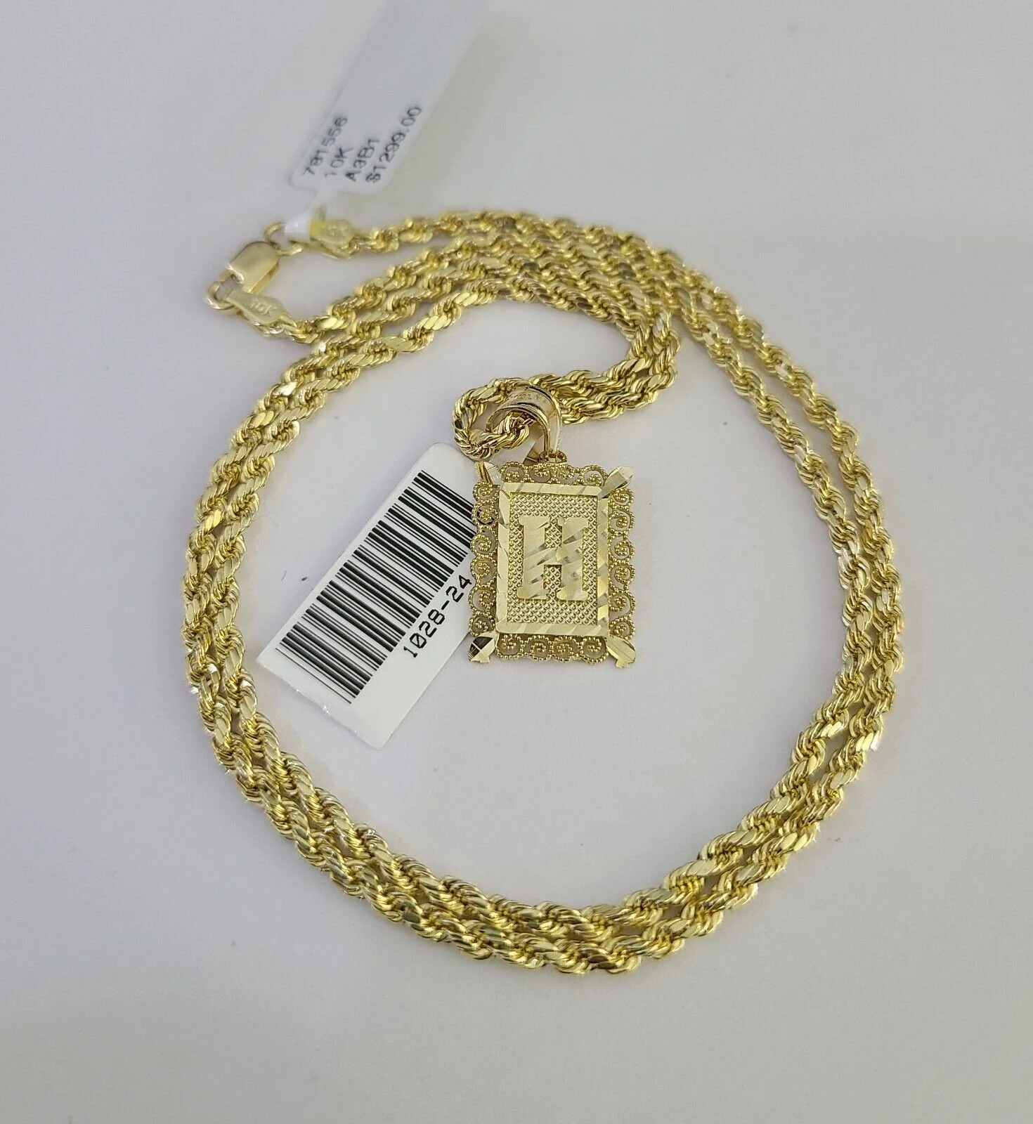 10k Gold Initial H Charm Rope Chain 16"-26" 2.5mm SET Necklace Alphabet Pendant - Image 6