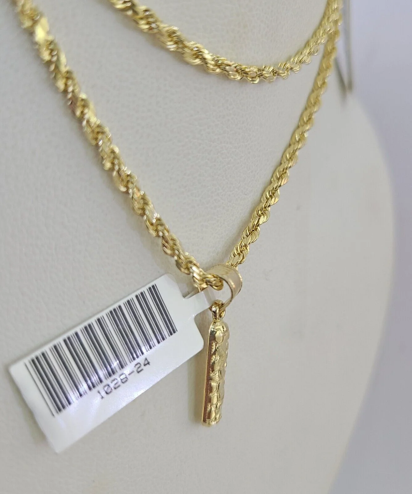 10k Gold Initial I Charm Rope Chain 16"-26" 2.5mm SET Necklace Alphabet Pendant - Image 8