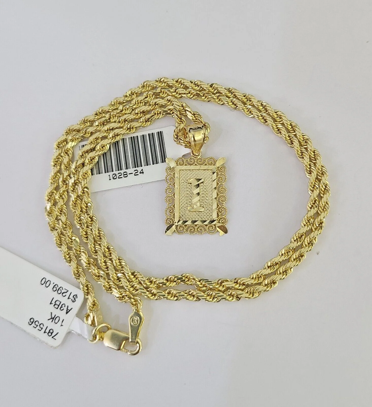10k Gold Initial I Charm Rope Chain 16"-26" 2.5mm SET Necklace Alphabet Pendant - Image 2