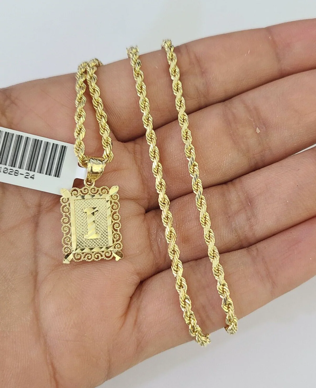 10k Gold Initial I Charm Rope Chain 16"-26" 2.5mm SET Necklace Alphabet Pendant - Image 4