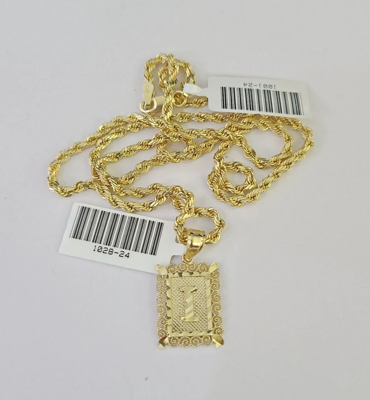 10k Gold Initial I Charm Rope Chain 16"-26" 2.5mm SET Necklace Alphabet Pendant - Image 6