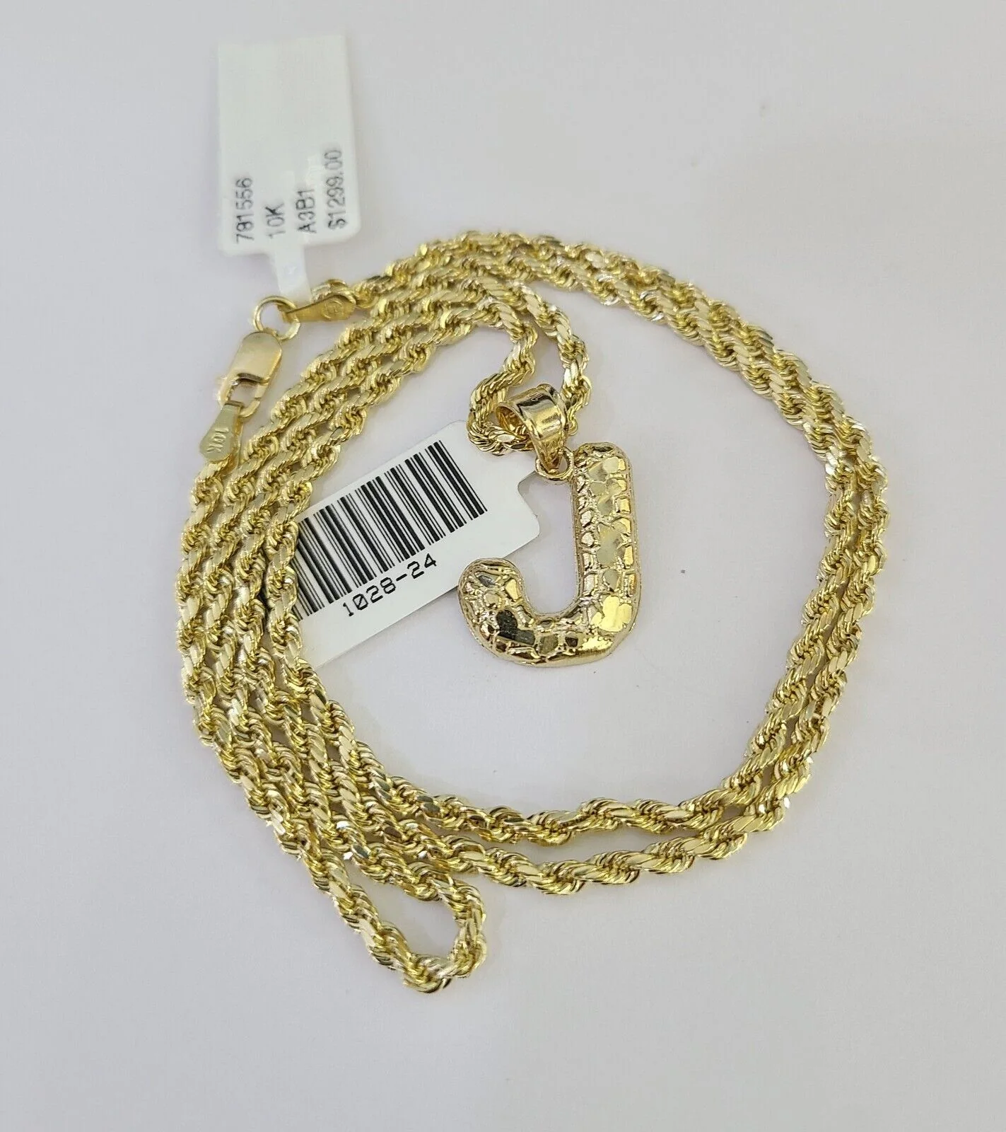 10k Gold Initial J Charm Rope Chain 16"-26" 2.5mm SET Necklace Alphabet Pendant - Image 3