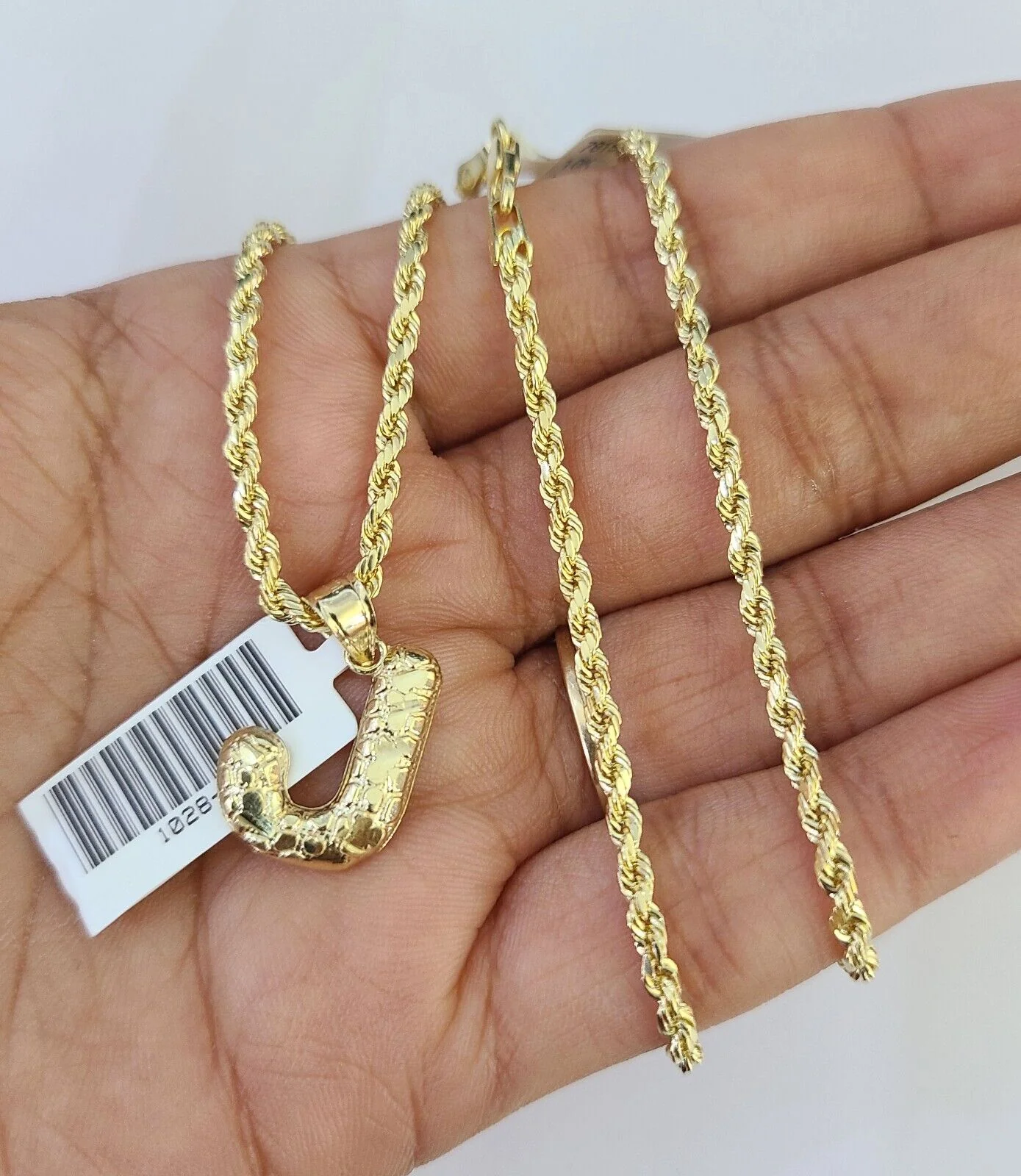 10k Gold Initial J Charm Rope Chain 16"-26" 2.5mm SET Necklace Alphabet Pendant - Image 5