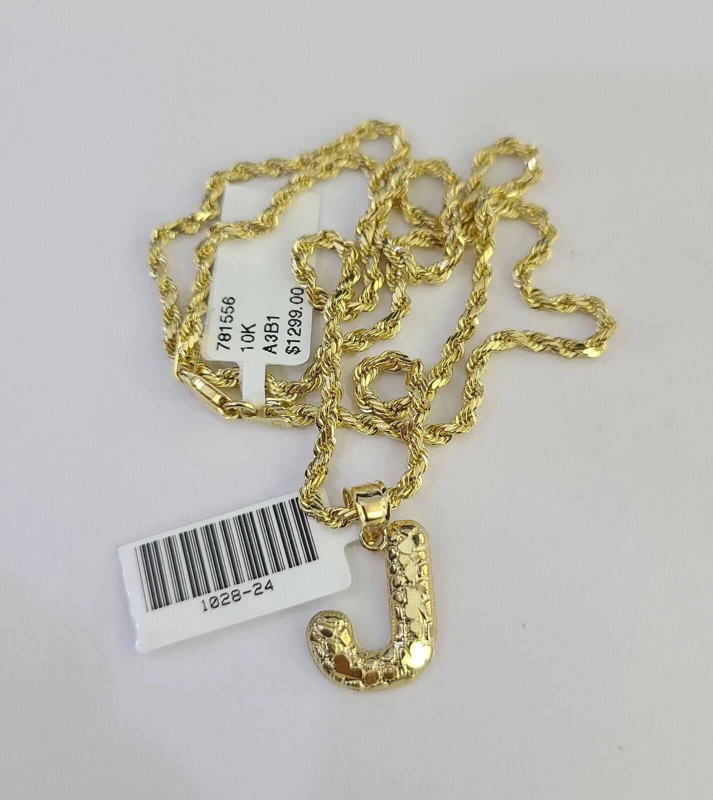 10k Gold Initial J Charm Rope Chain 16"-26" 2.5mm SET Necklace Alphabet Pendant - Image 6
