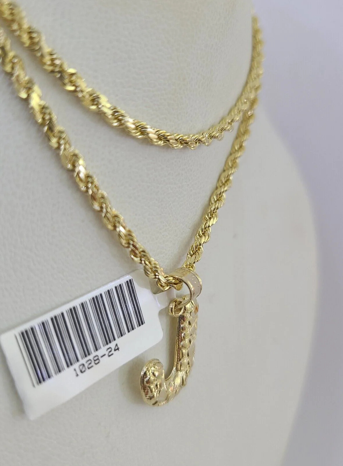 10k Gold Initial J Charm Rope Chain 16"-26" 2.5mm SET Necklace Alphabet Pendant - Image 7