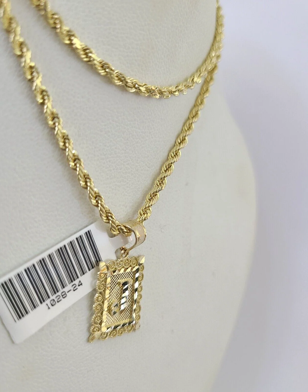 10k Gold Initial J Charm Rope Chain 16"-26" 2.5mm SET Necklace Alphabet Pendant - Image 2