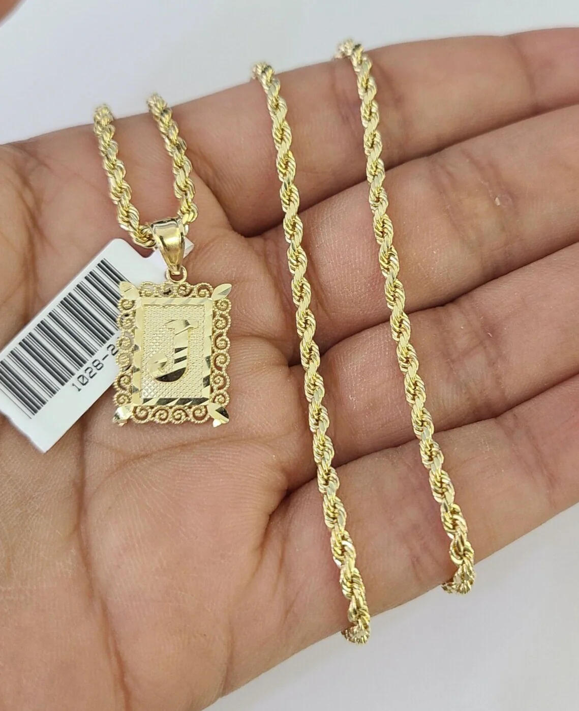 10k Gold Initial J Charm Rope Chain 16"-26" 2.5mm SET Necklace Alphabet Pendant - Image 5