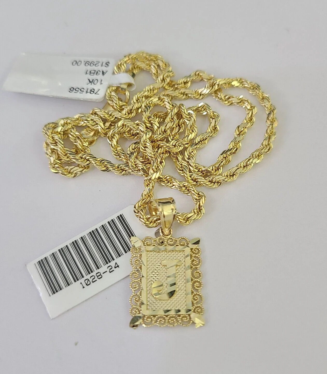 10k Gold Initial J Charm Rope Chain 16"-26" 2.5mm SET Necklace Alphabet Pendant - Image 6