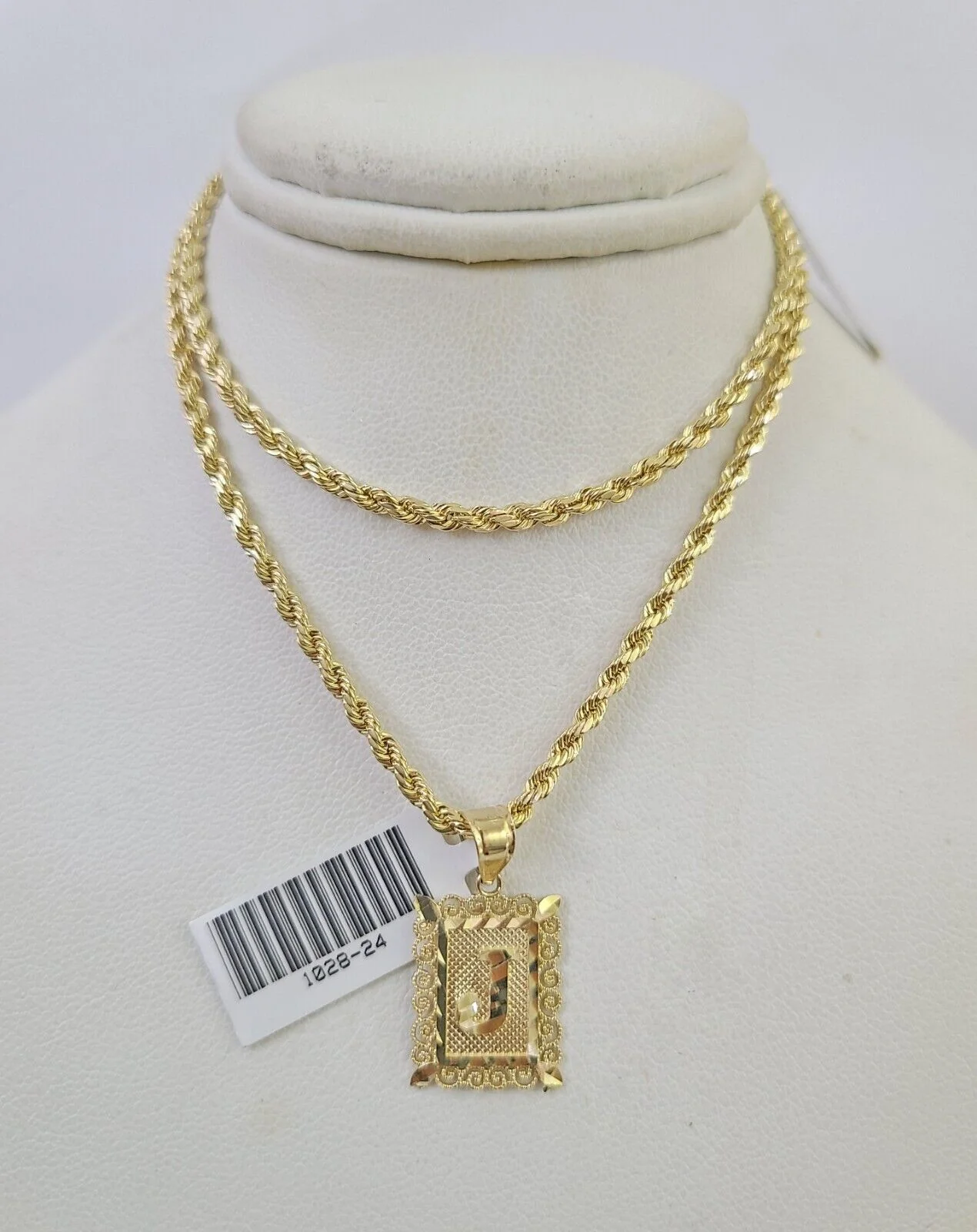 10k Gold Initial J Charm Rope Chain 16"-26" 2.5mm SET Necklace Alphabet Pendant - Image 7