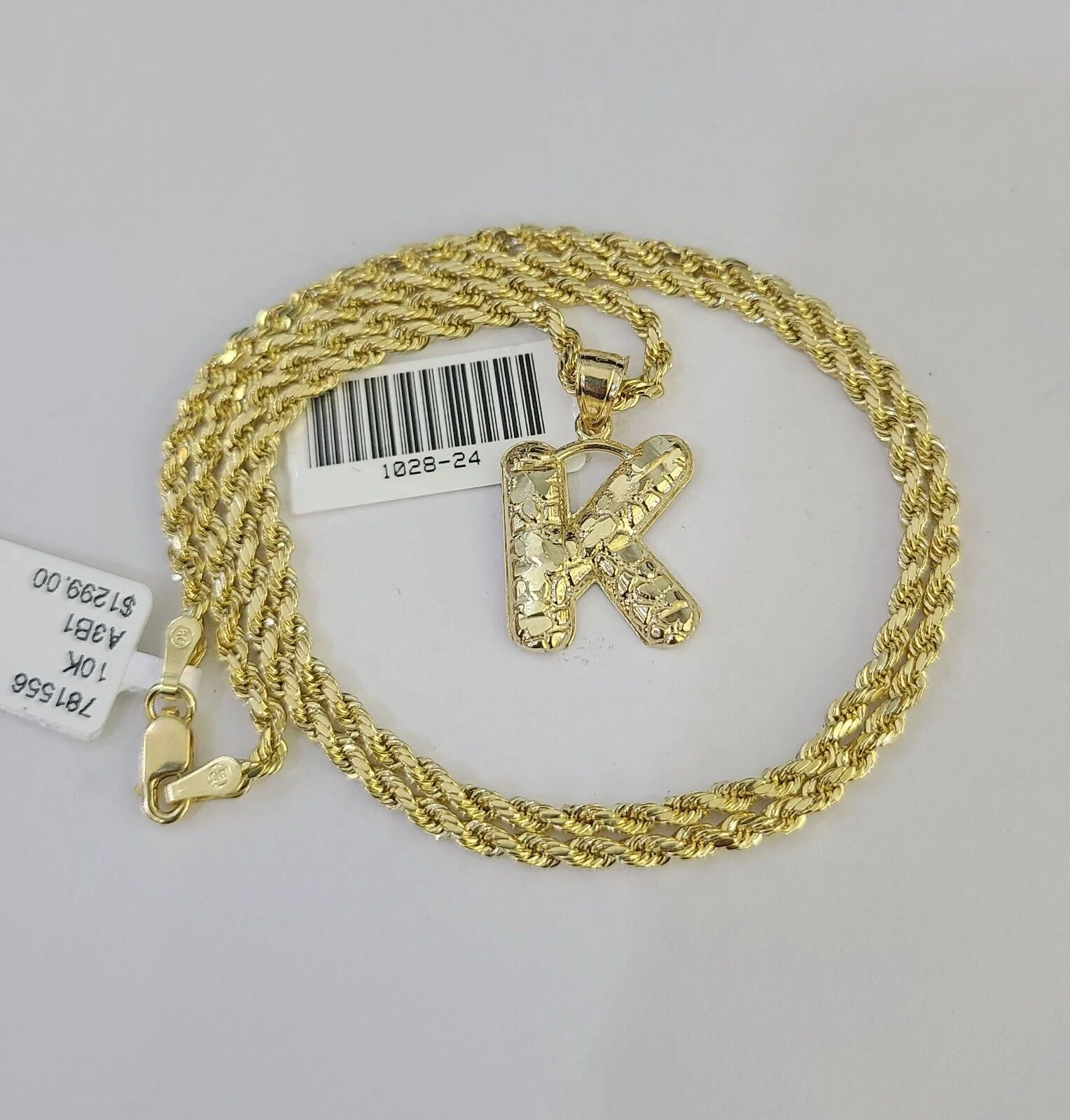 10k Gold Initial K Charm Rope Chain 16"-26" 2.5mm SET Necklace Alphabet Pendant - Image 4