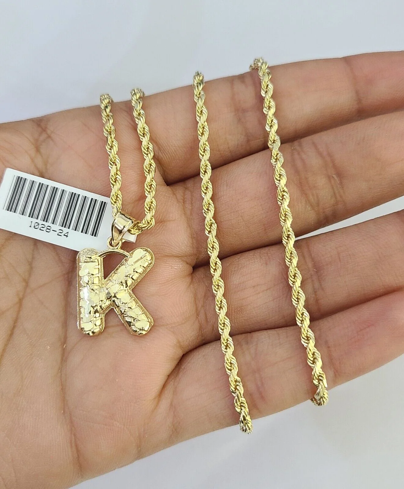 10k Gold Initial K Charm Rope Chain 16"-26" 2.5mm SET Necklace Alphabet Pendant - Image 6
