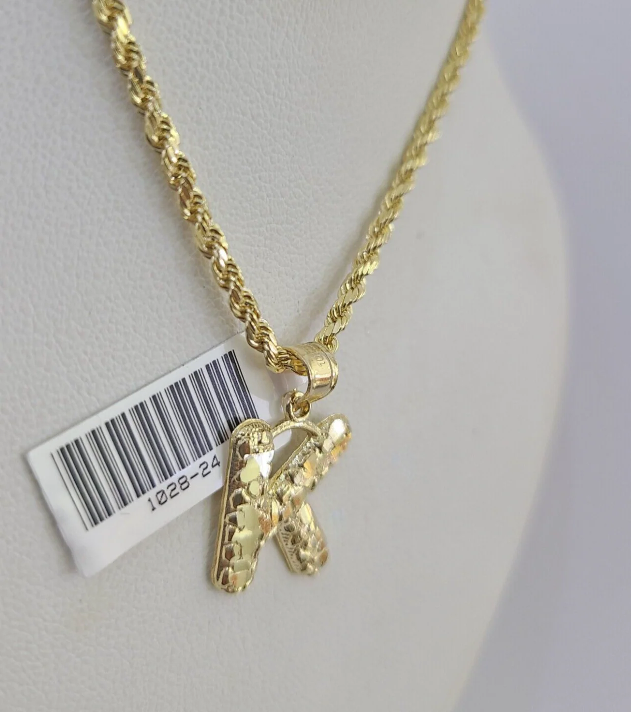 10k Gold Initial K Charm Rope Chain 16"-26" 2.5mm SET Necklace Alphabet Pendant - Image 7
