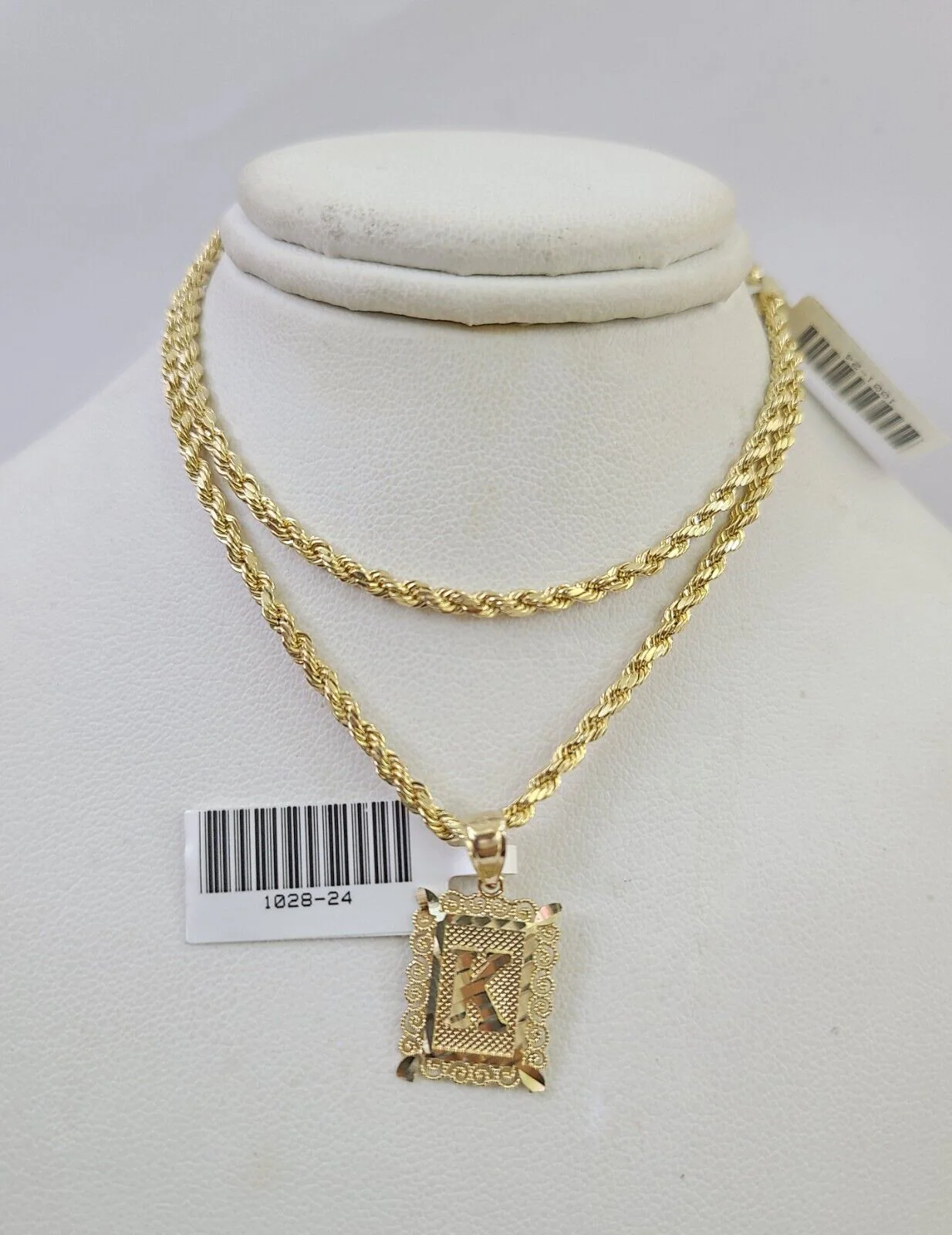 10k Gold Initial K Charm Rope Chain 16"-26" 2.5mm SET Necklace Alphabet Pendant - Image 2