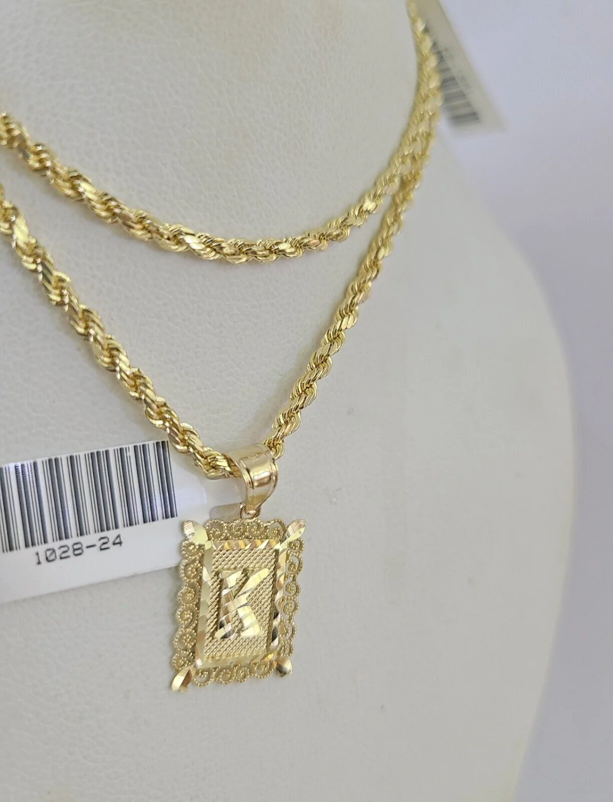 10k Gold Initial K Charm Rope Chain 16"-26" 2.5mm SET Necklace Alphabet Pendant - Image 7