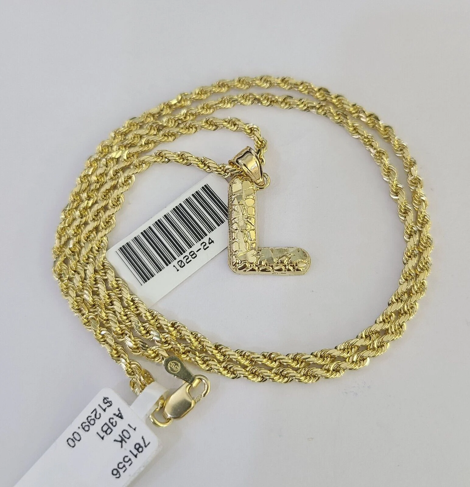 10k Gold Initial L Charm Rope Chain 16"-26" 2.5mm SET Necklace Alphabet Pendant - Image 4