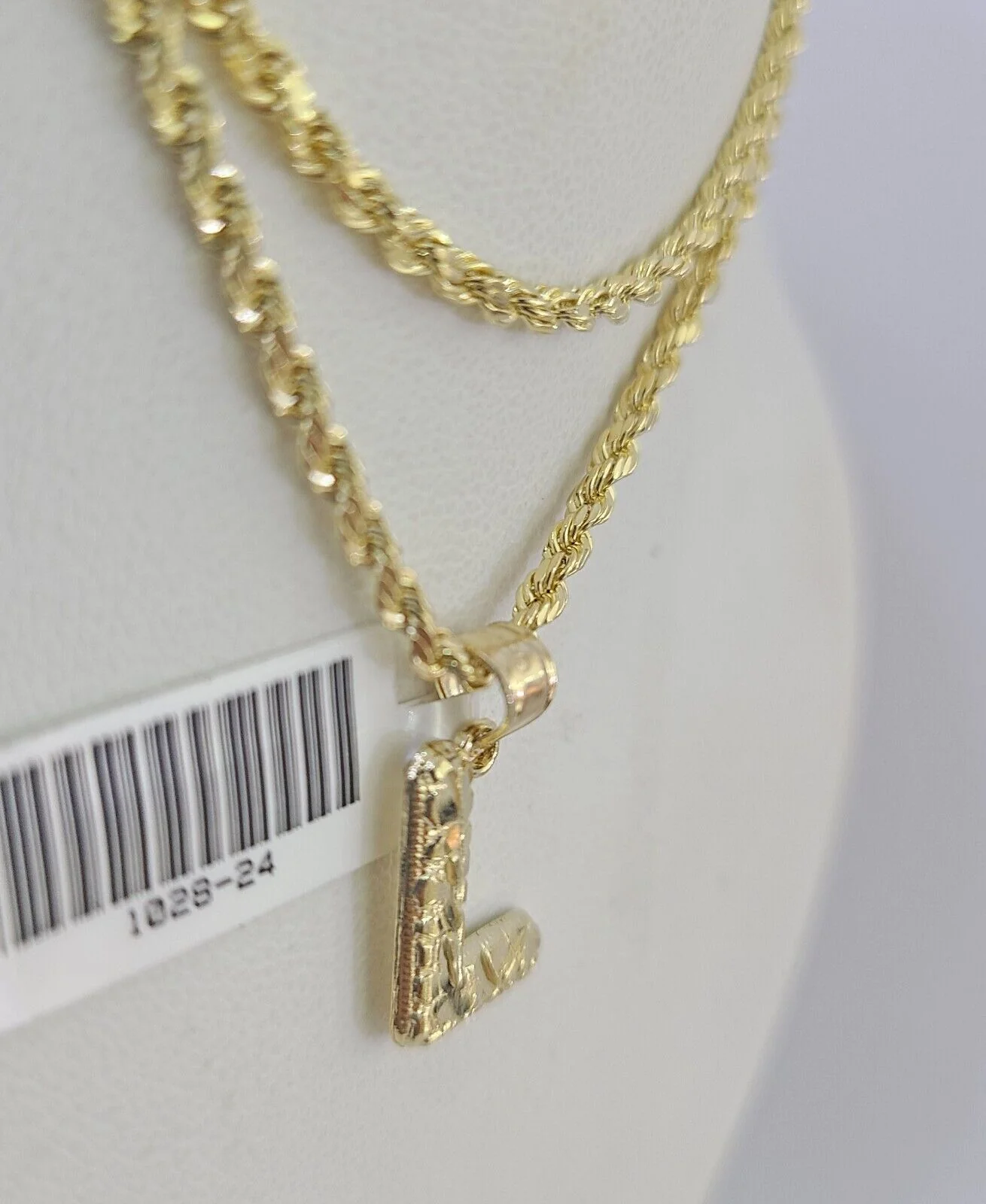 10k Gold Initial L Charm Rope Chain 16"-26" 2.5mm SET Necklace Alphabet Pendant - Image 7