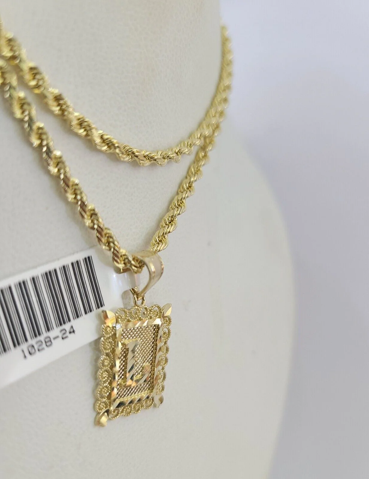 10k Gold Initial L Charm Rope Chain 16"-26" 2.5mm SET Necklace Alphabet Pendant - Image 6