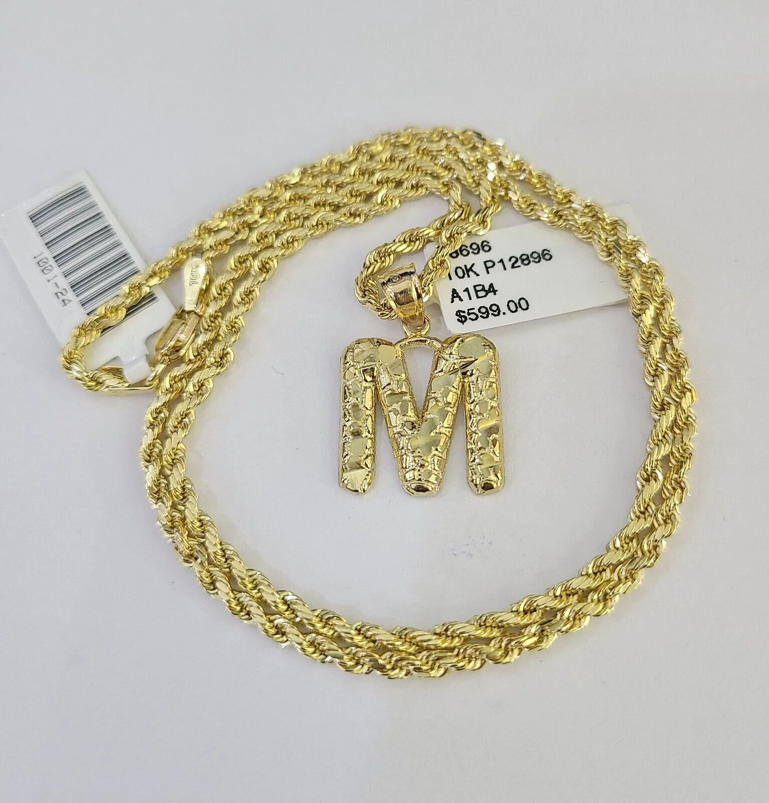 10k Gold Initial M Charm Rope Chain 16"-26" 2.5mm SET Necklace Alphabet Pendant - Image 5