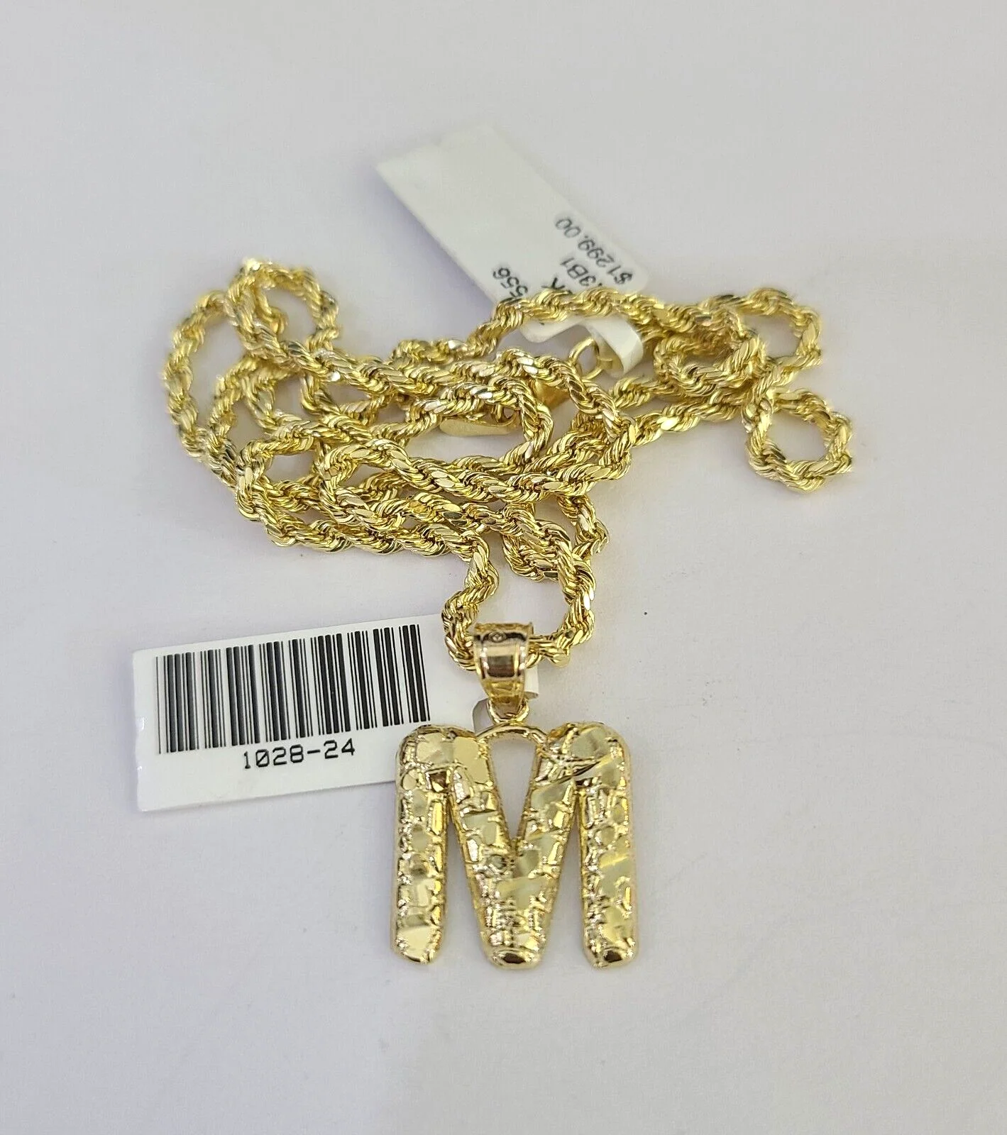 10k Gold Initial M Charm Rope Chain 16"-26" 2.5mm SET Necklace Alphabet Pendant - Image 6
