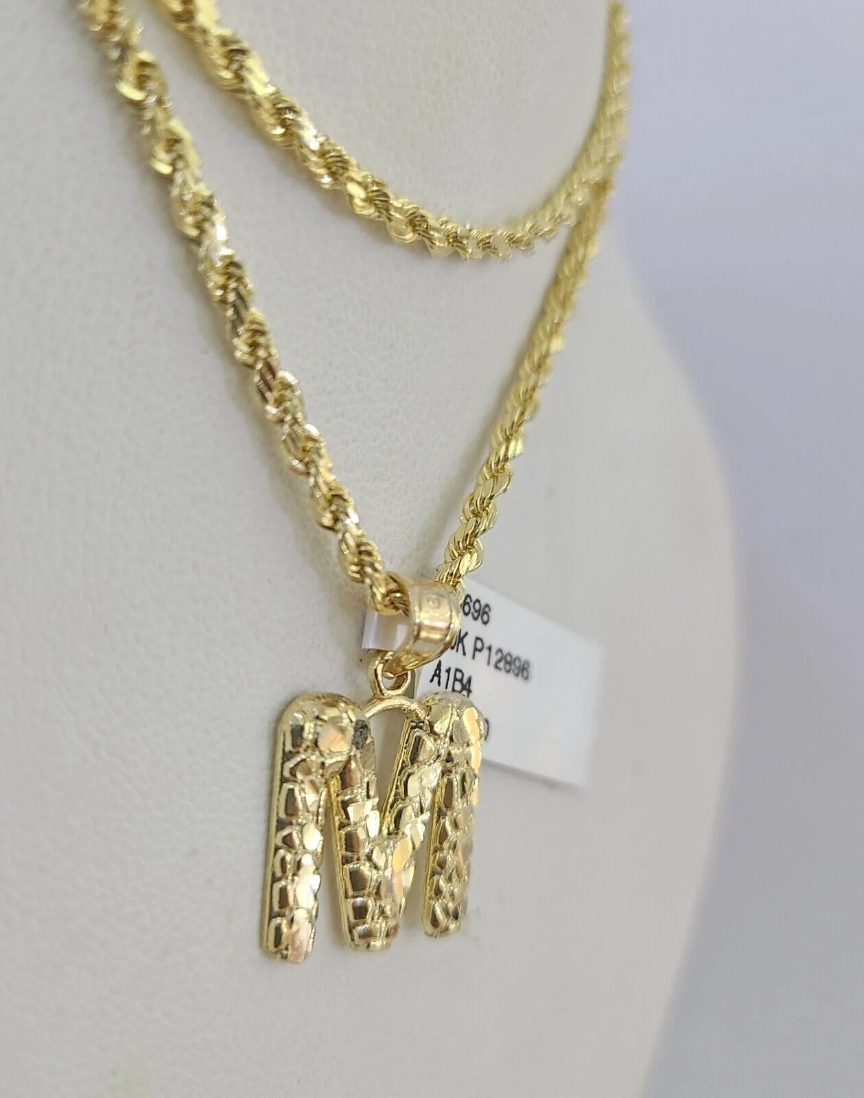 10k Gold Initial M Charm Rope Chain 16"-26" 2.5mm SET Necklace Alphabet Pendant - Image 7