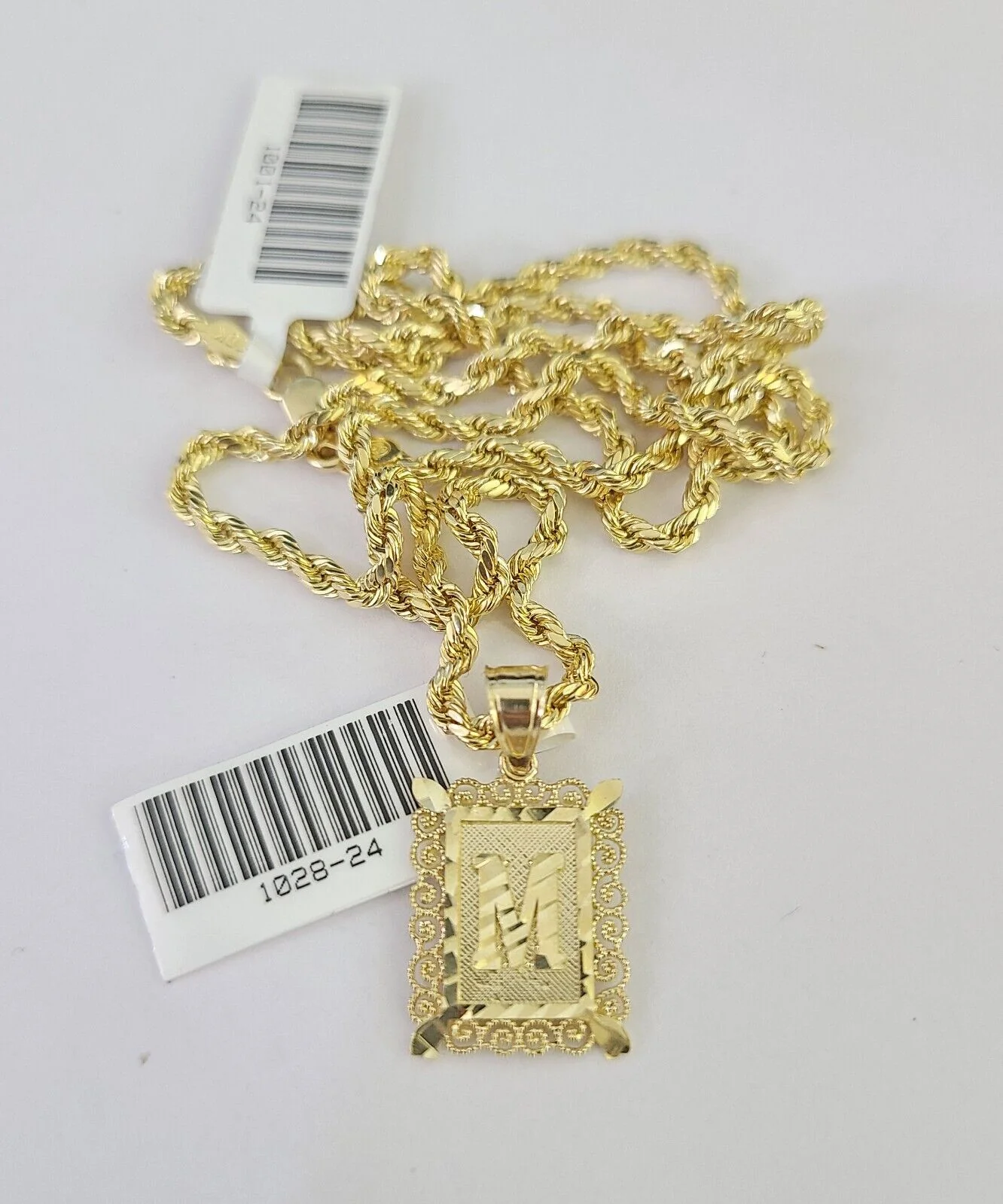 10k Gold Initial M Charm Rope Chain 16"-26" 2.5mm SET Necklace Alphabet Pendant - Image 4