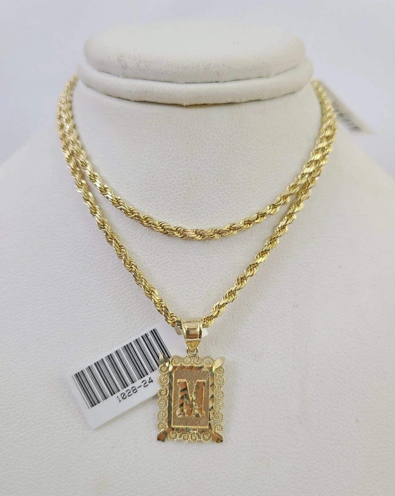 10k Gold Initial M Charm Rope Chain 16"-26" 2.5mm SET Necklace Alphabet Pendant - Image 7