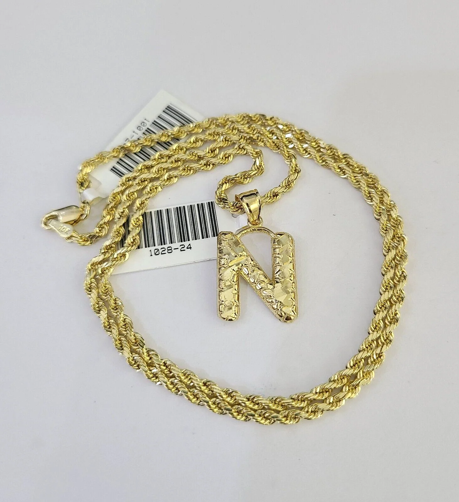 10k Gold Initial N Charm Rope Chain 16"-26" 2.5mm SET Necklace Alphabet Pendant - Image 3