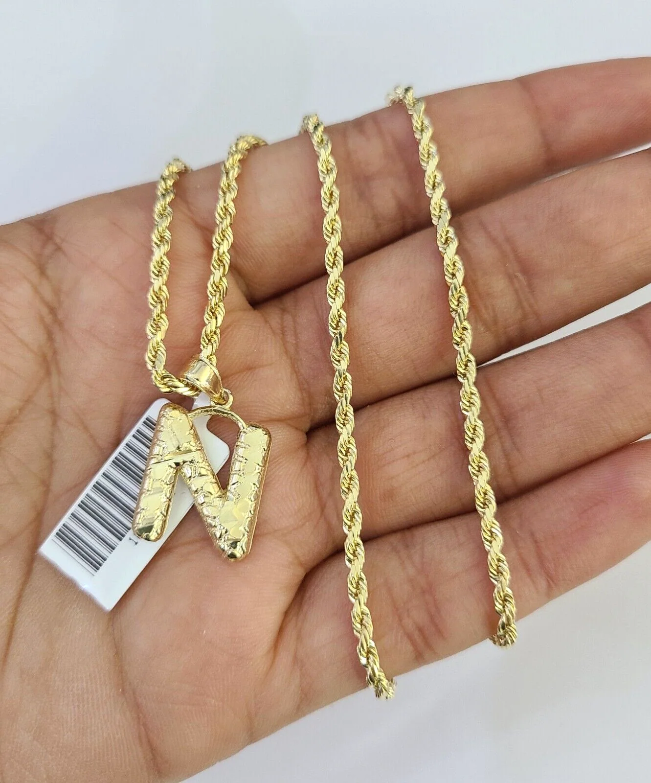 10k Gold Initial N Charm Rope Chain 16"-26" 2.5mm SET Necklace Alphabet Pendant - Image 5