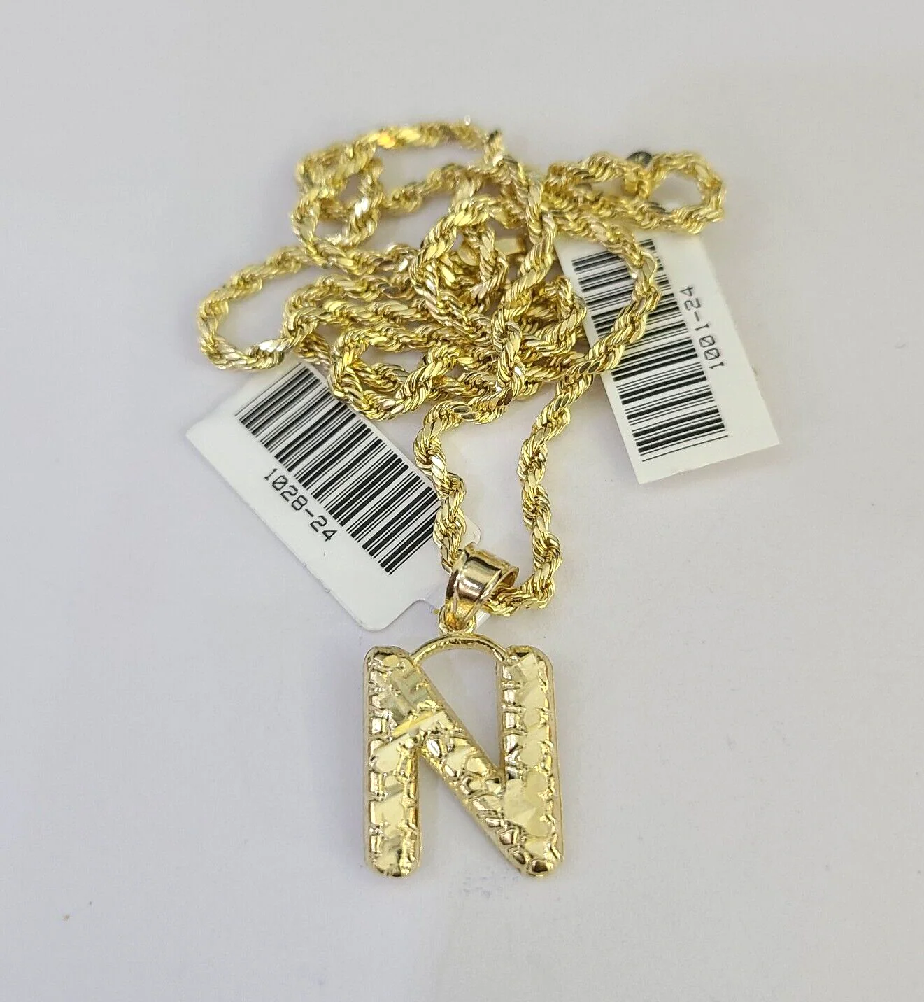 10k Gold Initial N Charm Rope Chain 16"-26" 2.5mm SET Necklace Alphabet Pendant - Image 6
