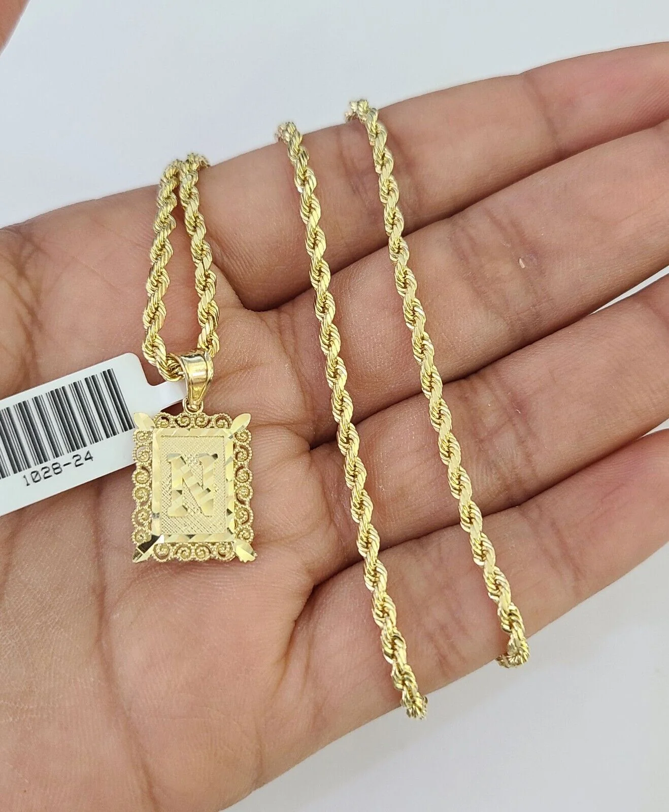 10k Gold Initial N Charm Rope Chain 16"-26" 2.5mm SET Necklace Alphabet Pendant - Image 4