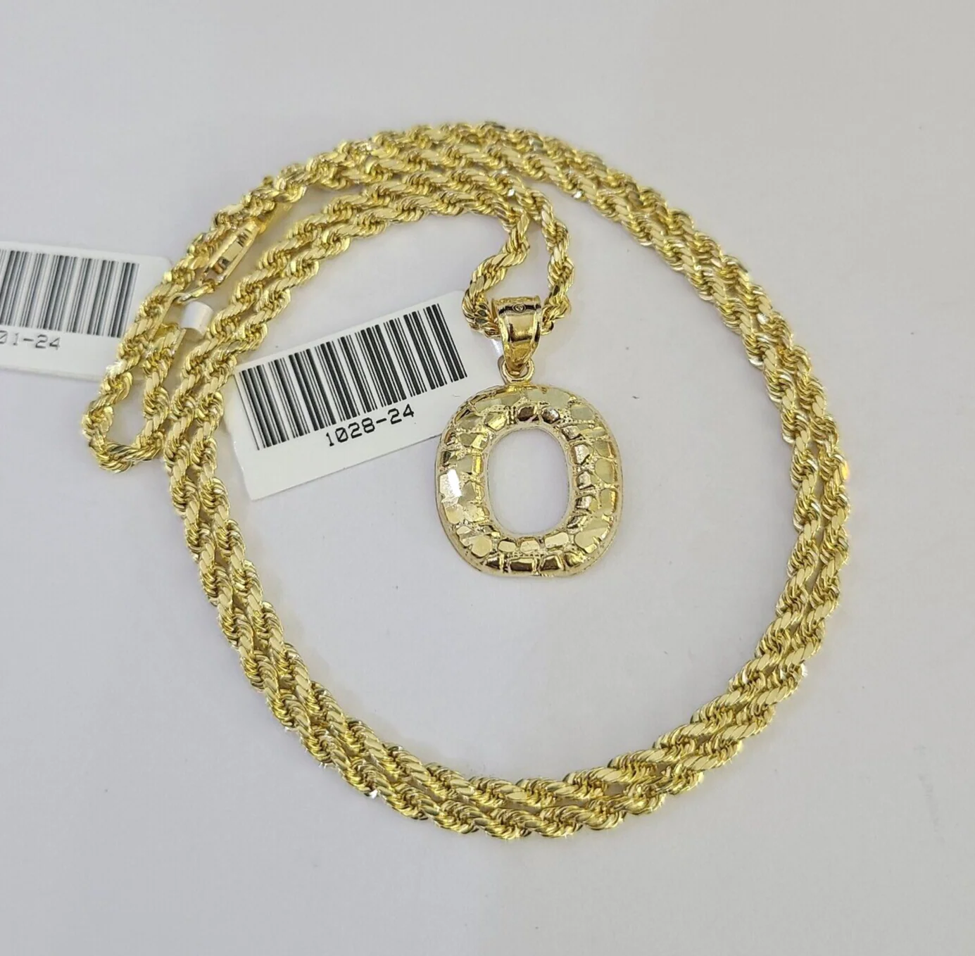 10k Gold Initial O Charm Rope Chain 16"-26" 2.5mm SET Necklace Alphabet Pendant - Image 5
