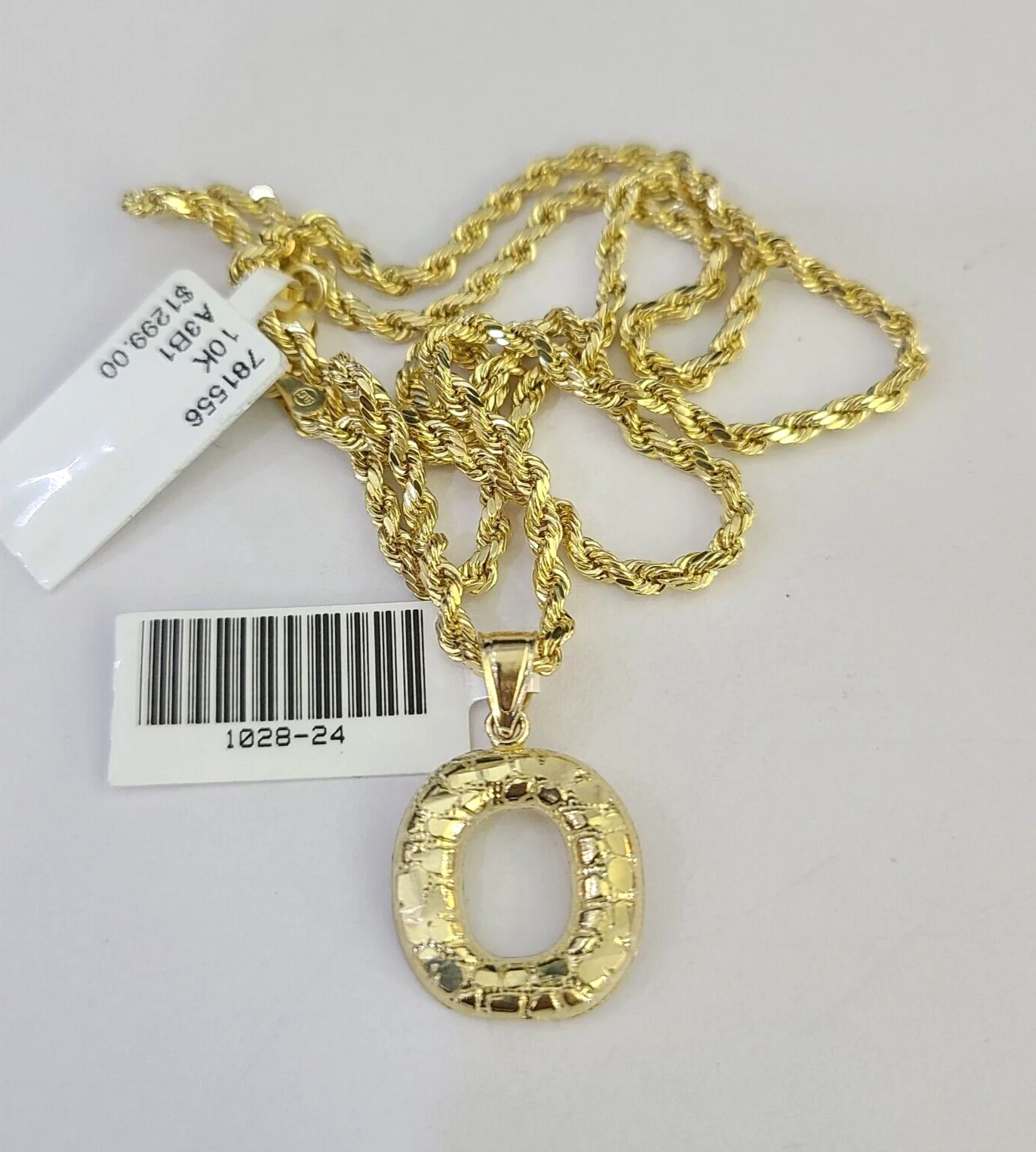 10k Gold Initial O Charm Rope Chain 16"-26" 2.5mm SET Necklace Alphabet Pendant - Image 6