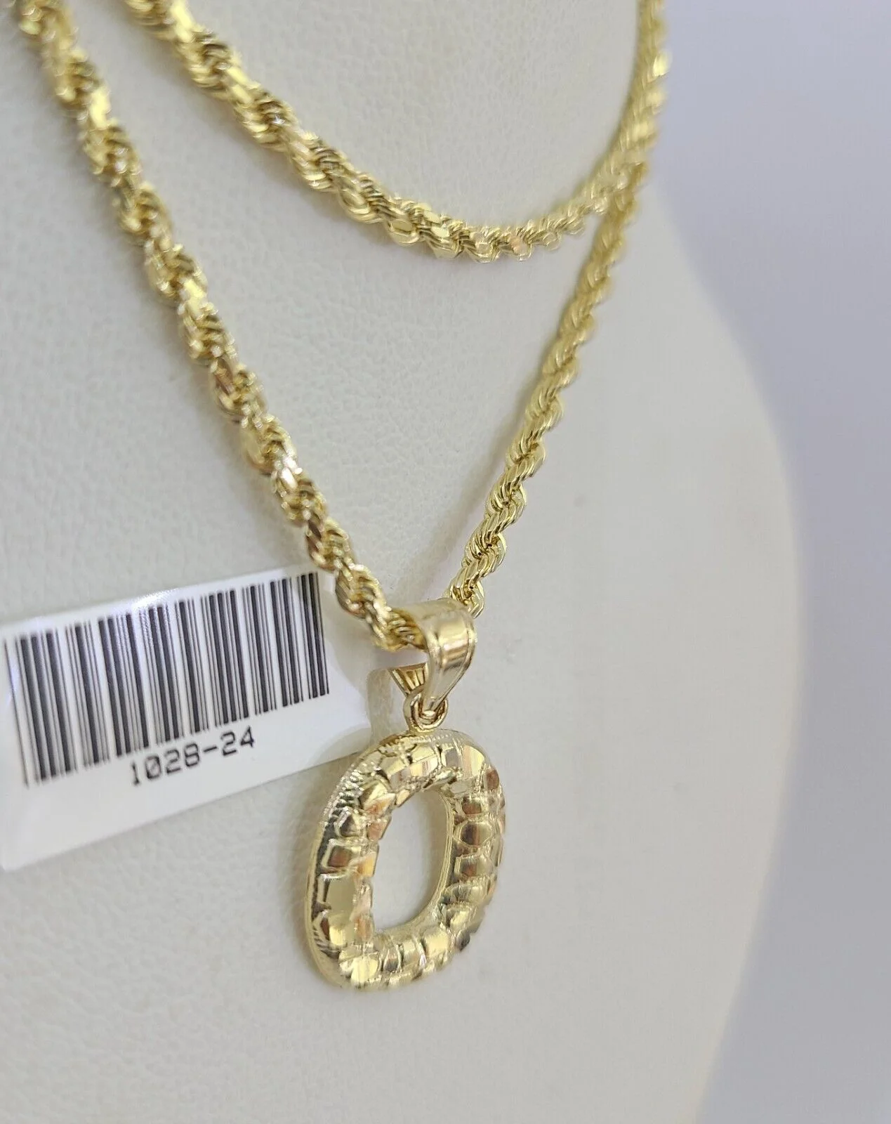 10k Gold Initial O Charm Rope Chain 16"-26" 2.5mm SET Necklace Alphabet Pendant - Image 7