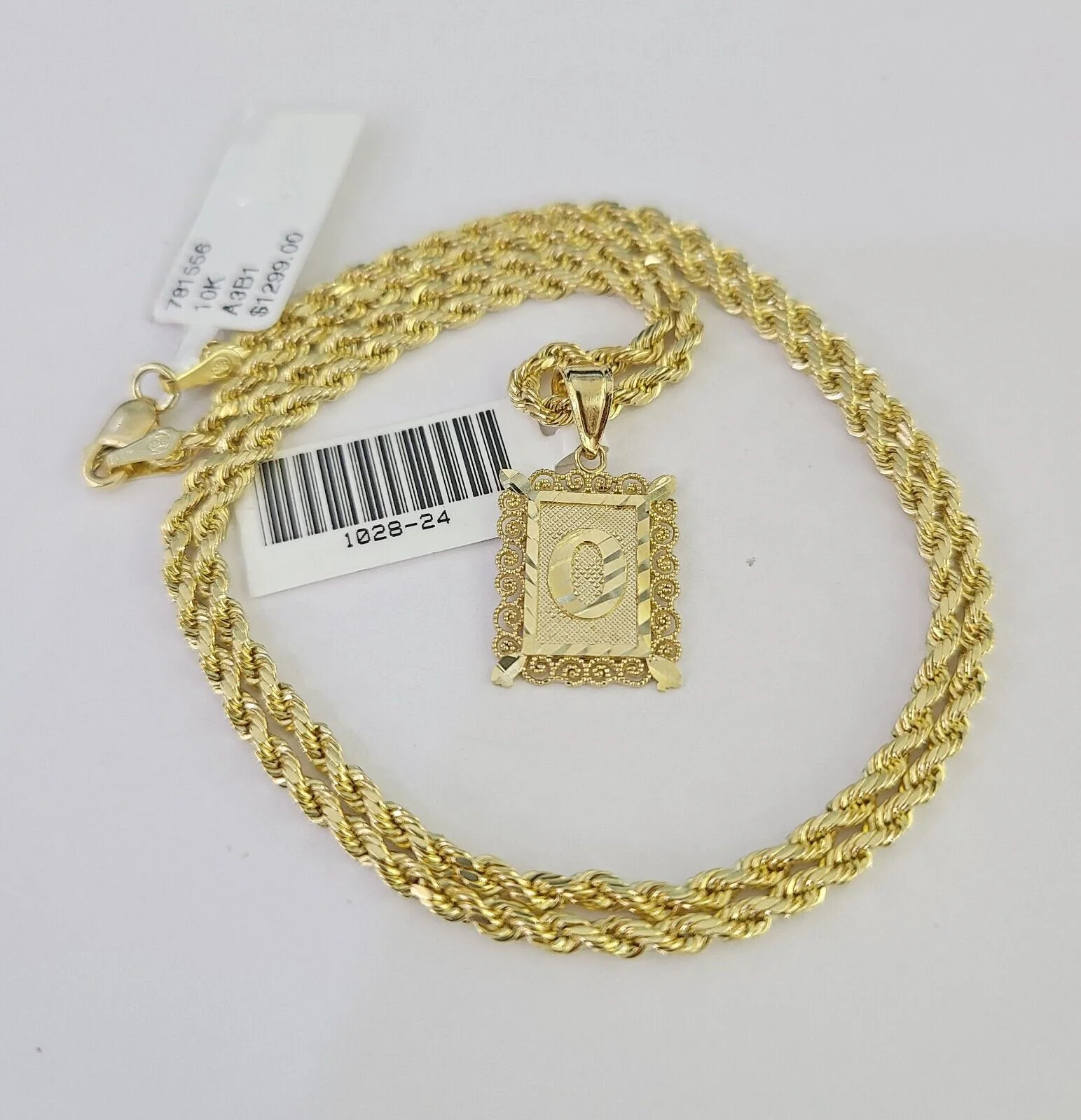 10k Gold Initial O Charm Rope Chain 16"-26" 2.5mm SET Necklace Alphabet Pendant - Image 3