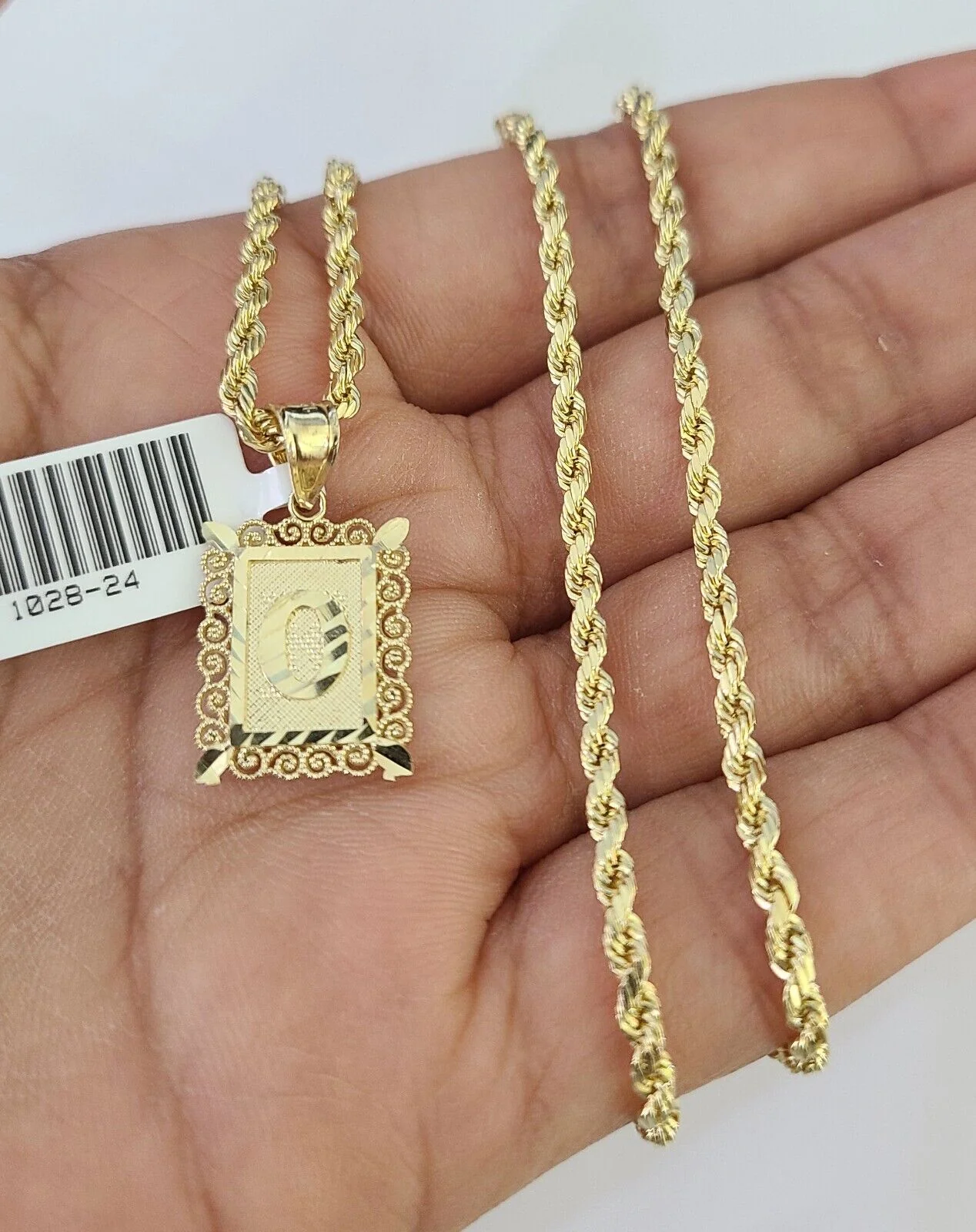 10k Gold Initial O Charm Rope Chain 16"-26" 2.5mm SET Necklace Alphabet Pendant - Image 5