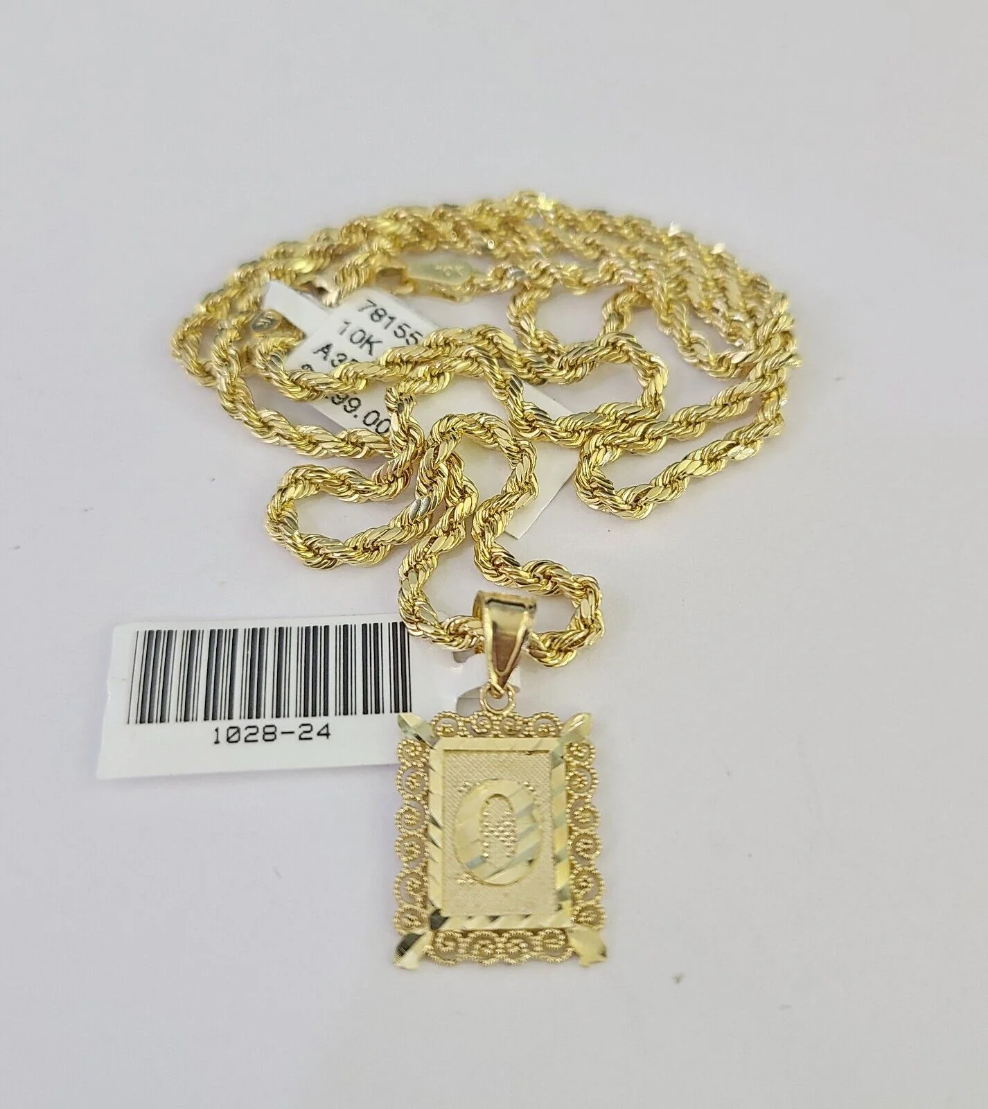 10k Gold Initial O Charm Rope Chain 16"-26" 2.5mm SET Necklace Alphabet Pendant - Image 6