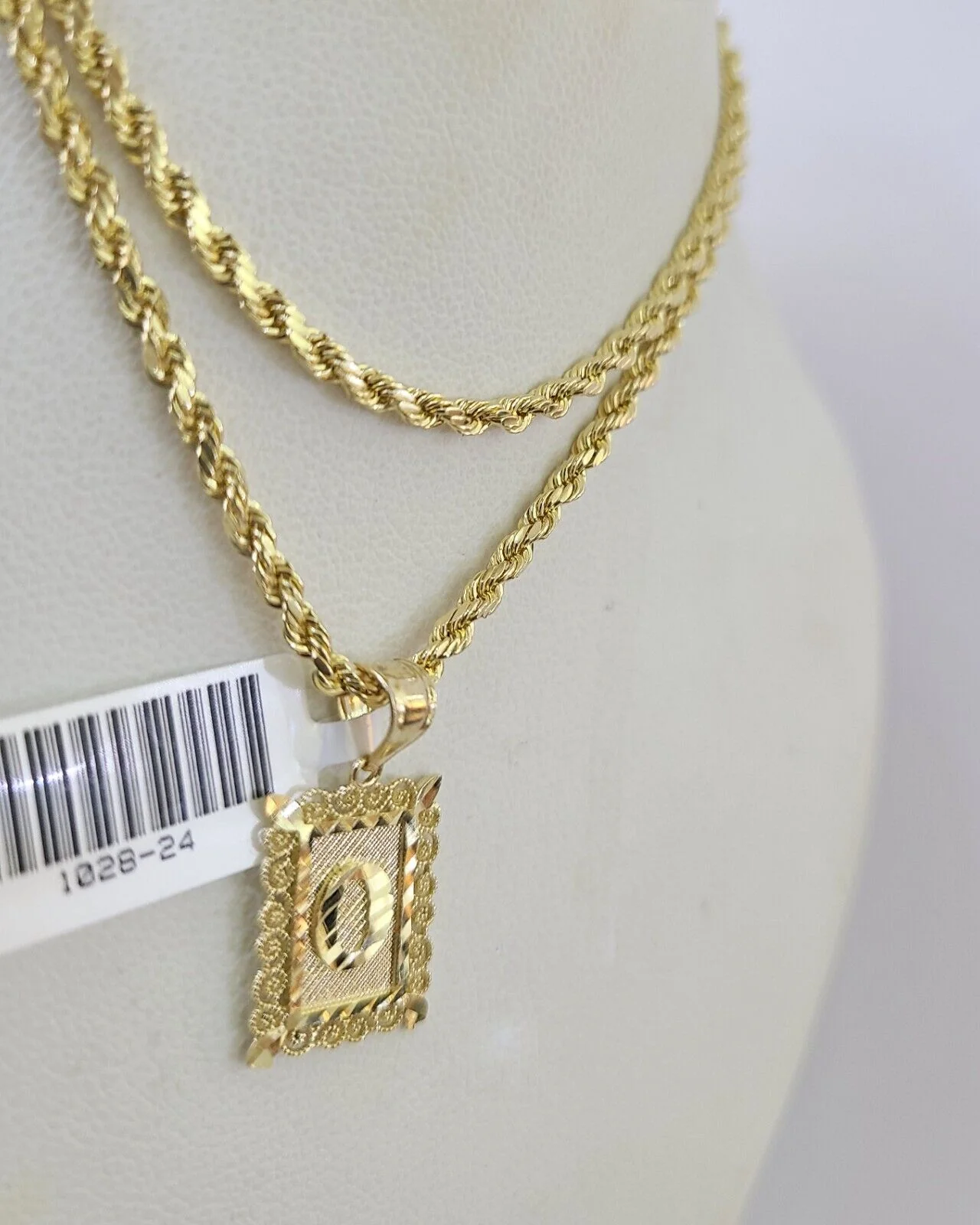 10k Gold Initial O Charm Rope Chain 16"-26" 2.5mm SET Necklace Alphabet Pendant - Image 7