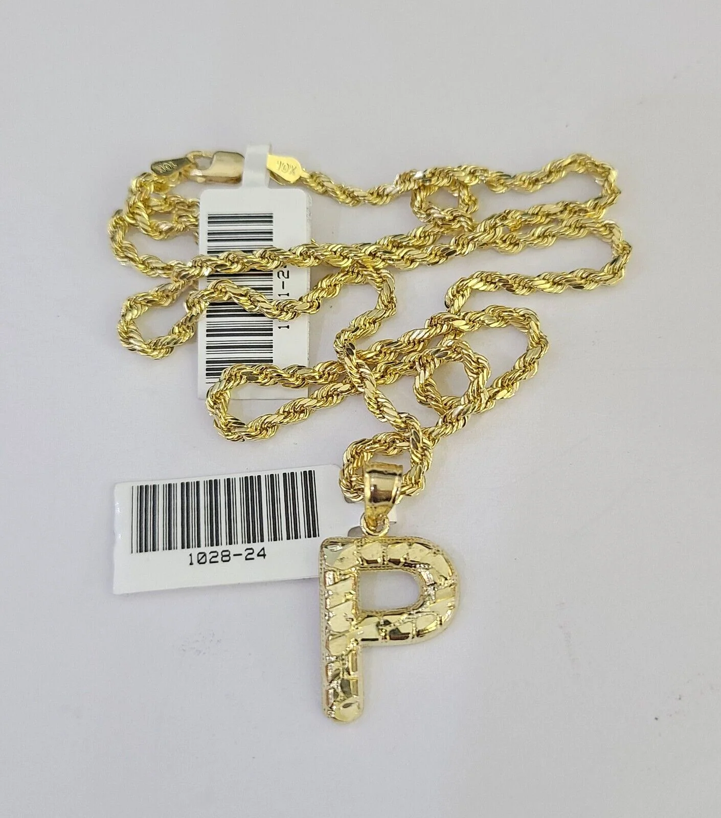 10k Gold Initial P Charm Rope Chain 16"-26" 2.5mm SET Necklace Alphabet Pendant - Image 6