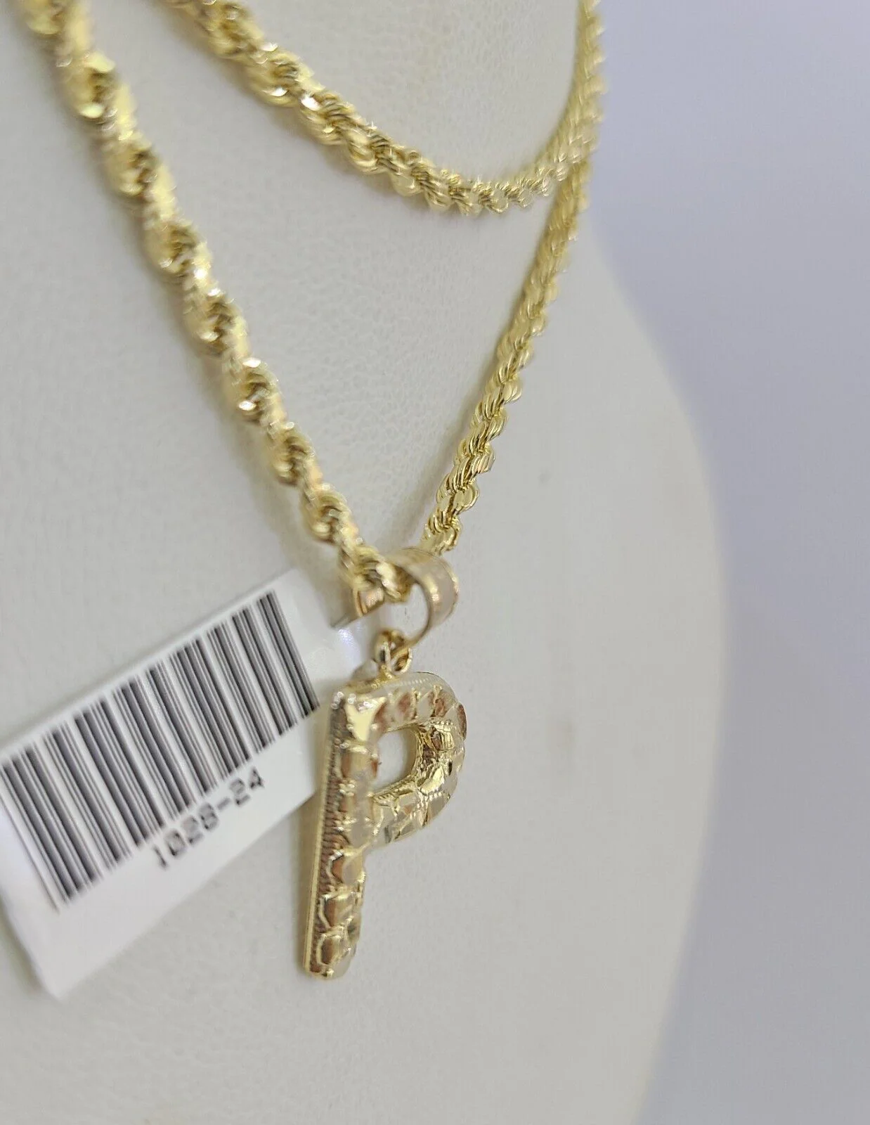 10k Gold Initial P Charm Rope Chain 16"-26" 2.5mm SET Necklace Alphabet Pendant - Image 7