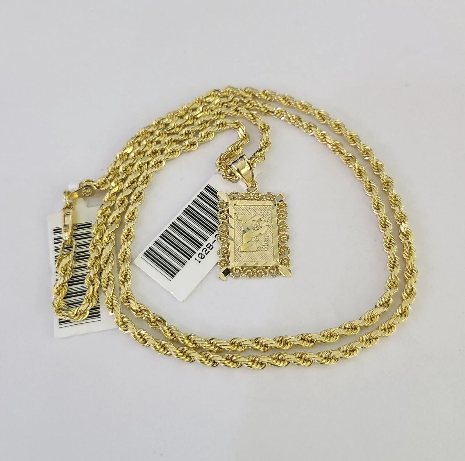 10k Gold Initial P Charm Rope Chain 16"-26" 2.5mm SET Necklace Alphabet Pendant - Image 3