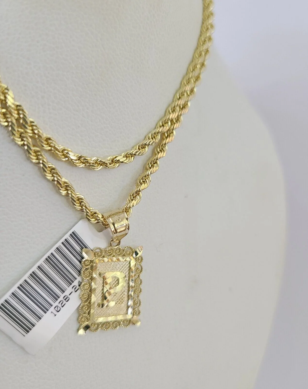 10k Gold Initial P Charm Rope Chain 16"-26" 2.5mm SET Necklace Alphabet Pendant - Image 6