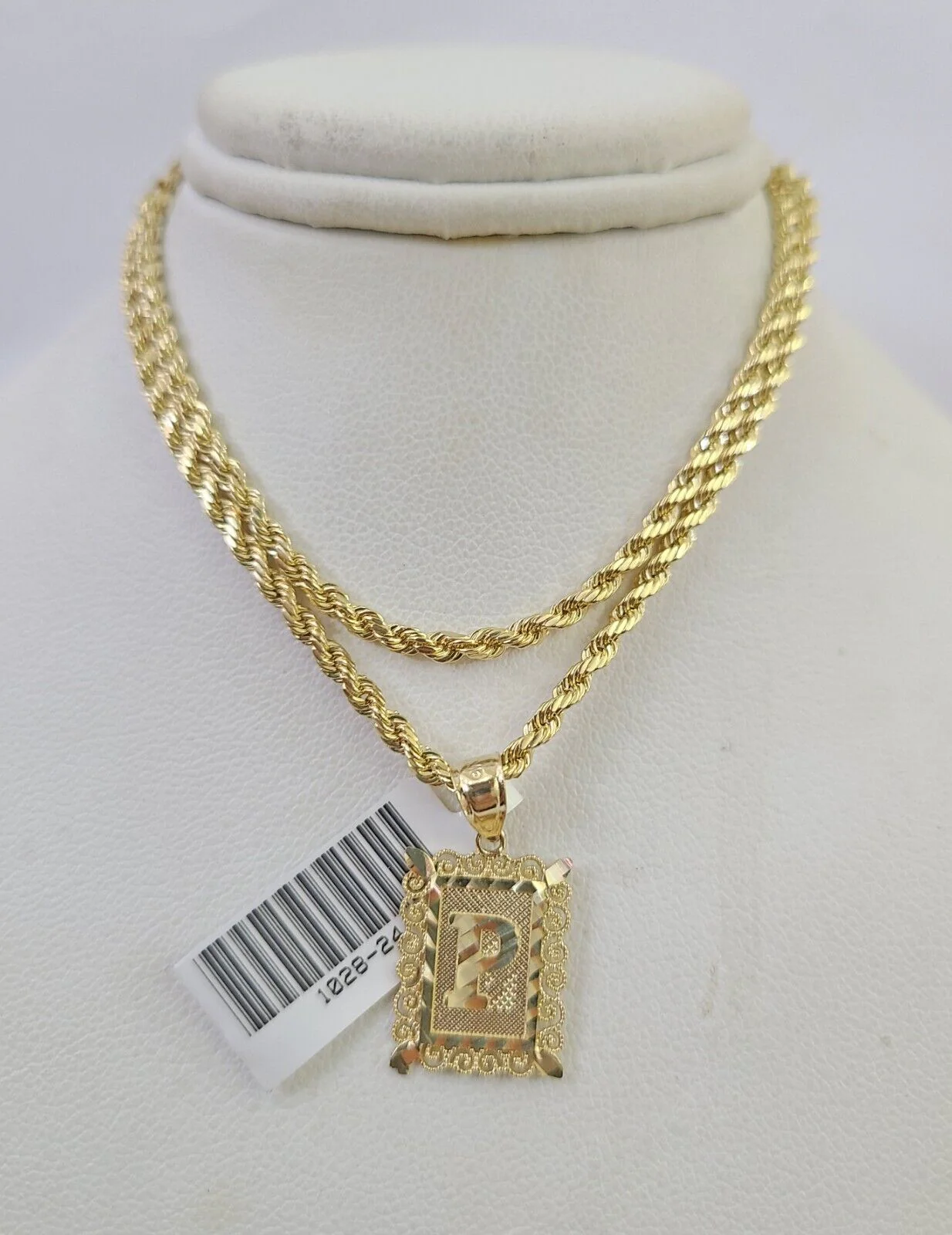 10k Gold Initial P Charm Rope Chain 16"-26" 2.5mm SET Necklace Alphabet Pendant - Image 7