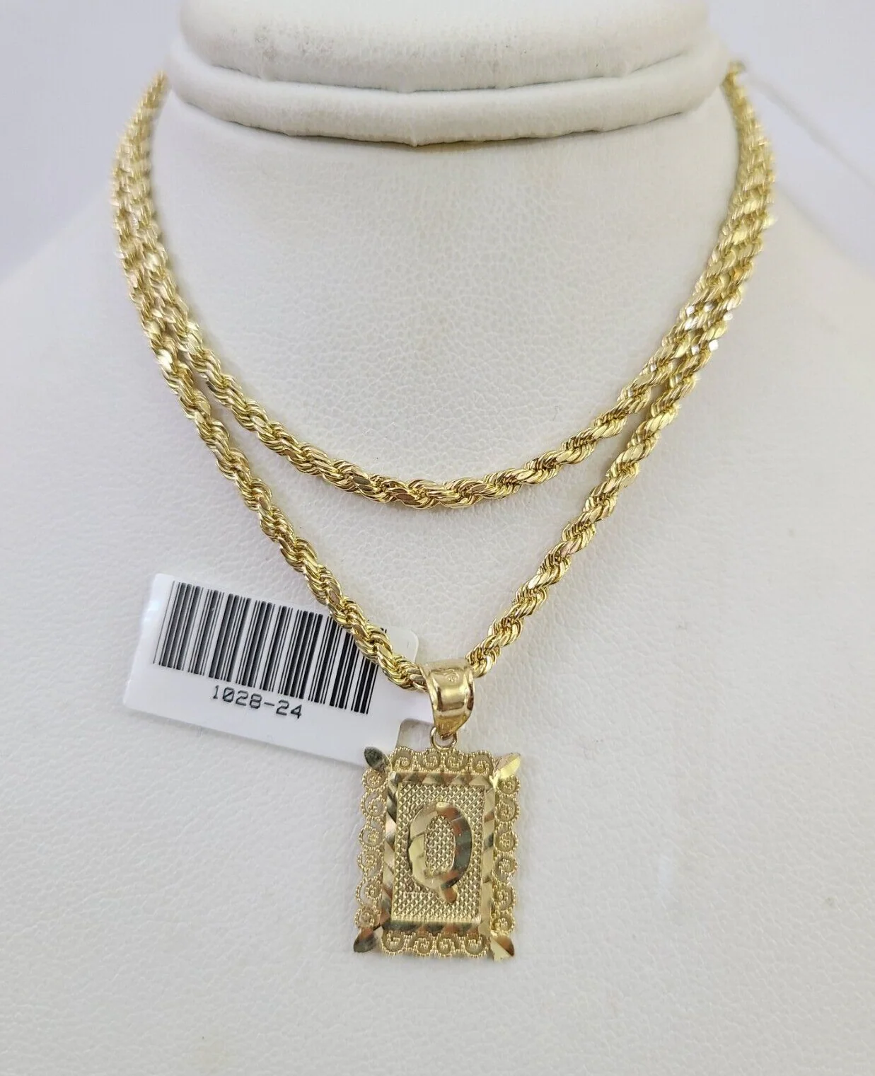 10k Gold Initial Q Charm Rope Chain 16"-26" 2.5mm SET Necklace Alphabet Pendant - Image 7