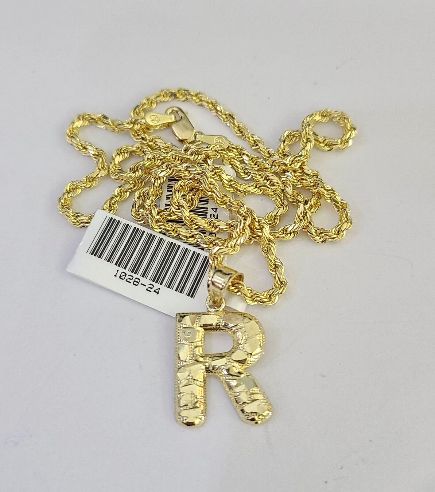 10k Gold Initial R Charm Rope Chain 16"-26" 2.5mm SET Necklace Alphabet Pendant - Image 5