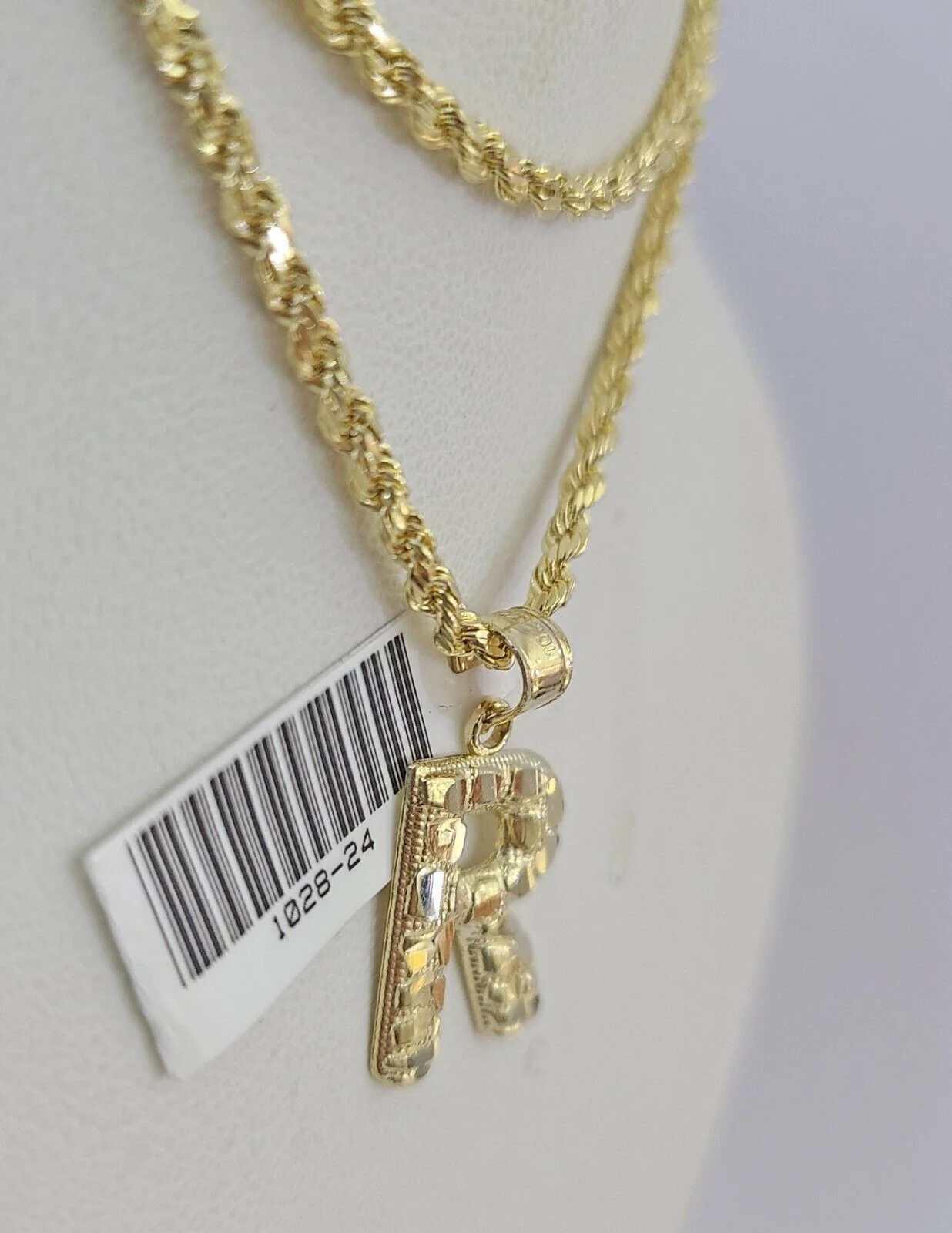 10k Gold Initial R Charm Rope Chain 16"-26" 2.5mm SET Necklace Alphabet Pendant - Image 6