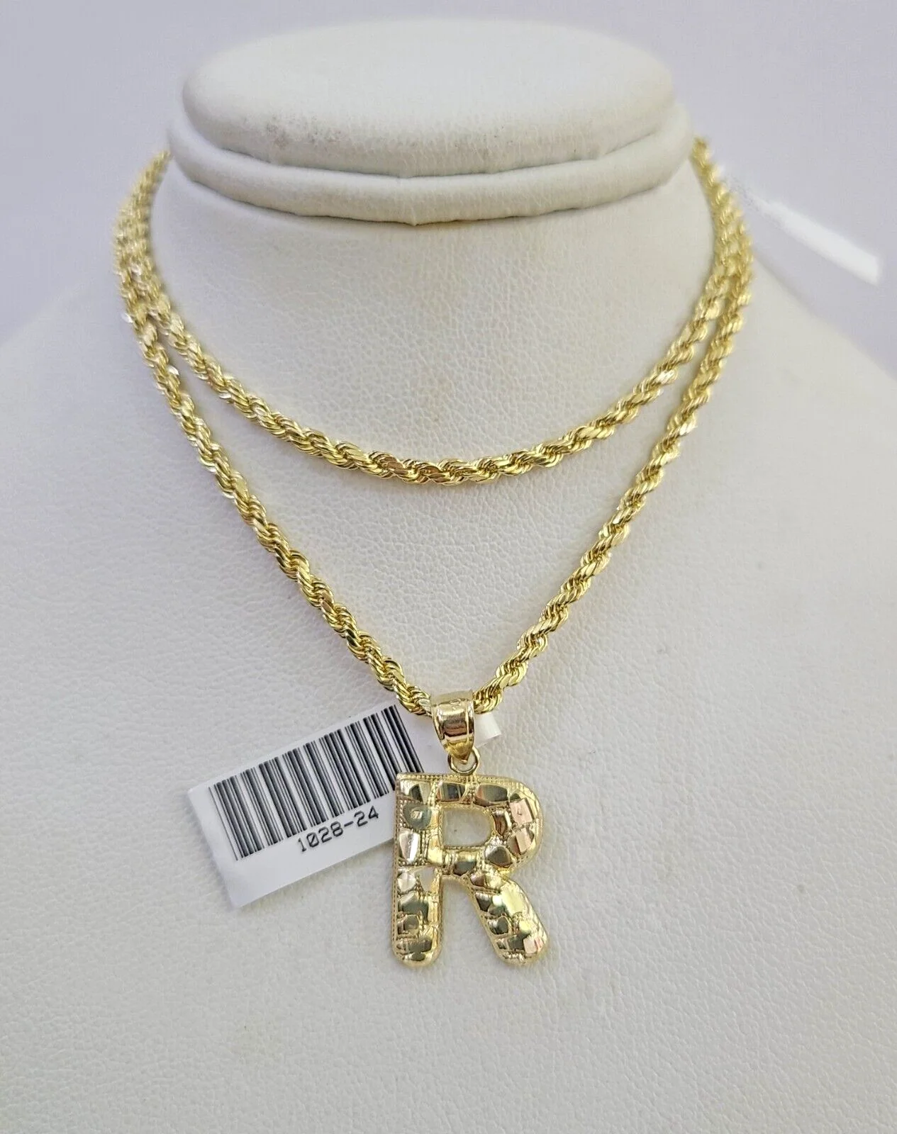 10k Gold Initial R Charm Rope Chain 16"-26" 2.5mm SET Necklace Alphabet Pendant - Image 7